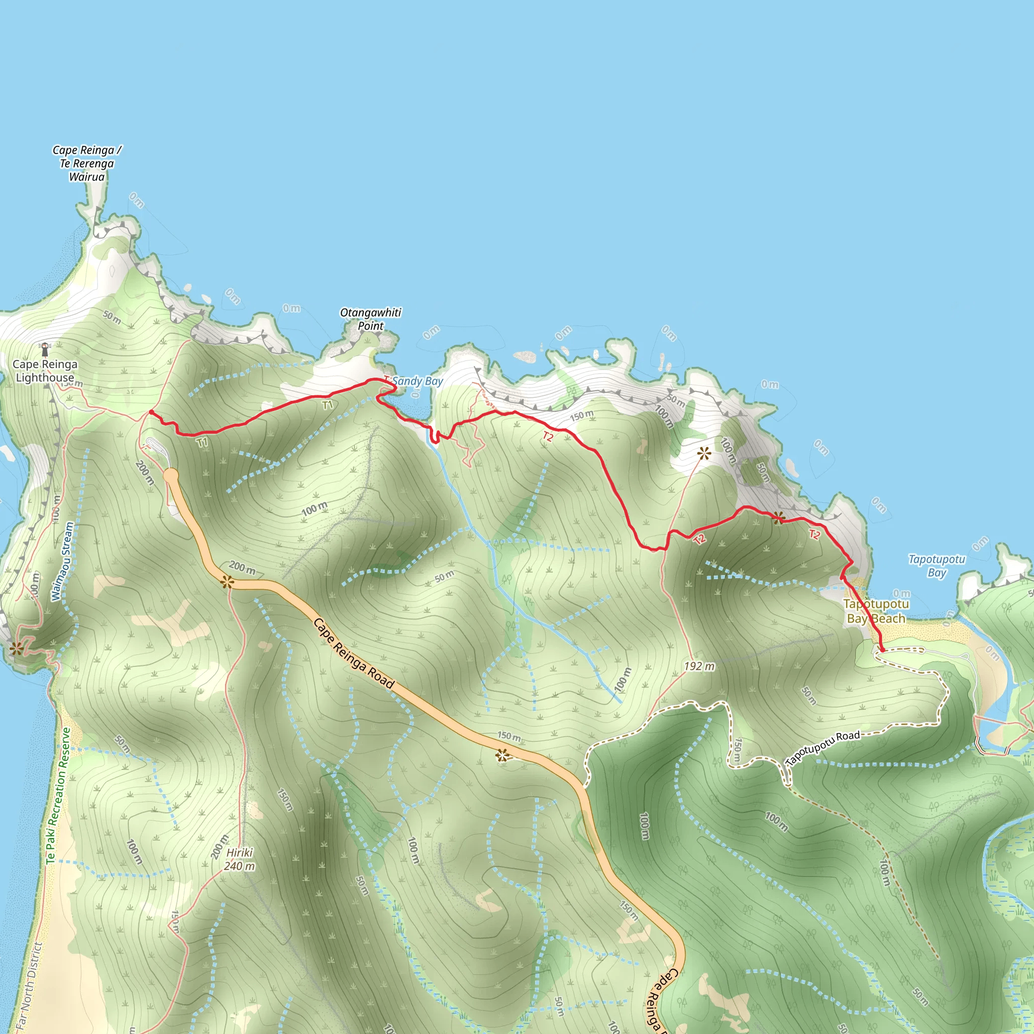 Tapotupotu Bay to Cape Reinga - Te Rerenga Wairua mobile static map