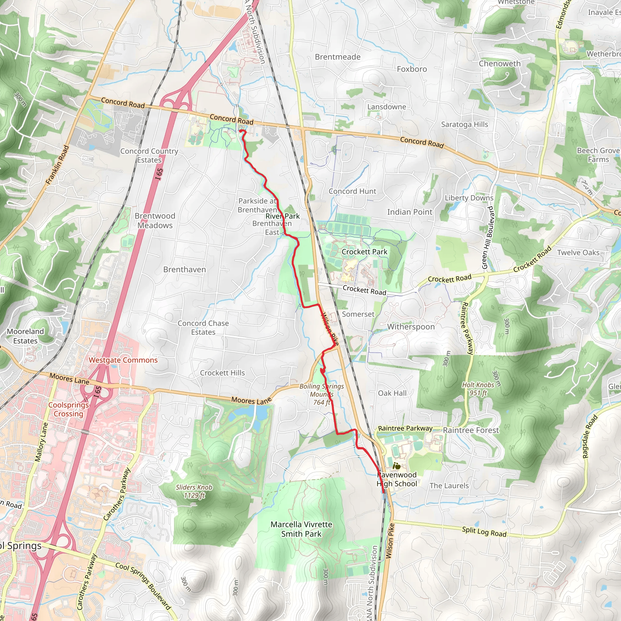 River Park Trail and Boiling Springs-Ravenwood Trail mobile static map