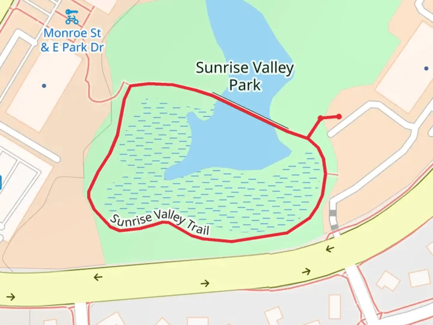 An image depicting the trail Sunrise Valley Drive Nature Loop and its surrounding area.