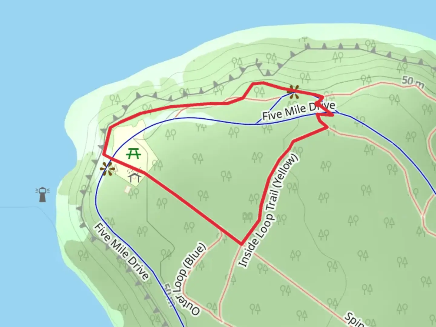 An image depicting the trail Outside Loop Blue Loop Trail and its surrounding area.