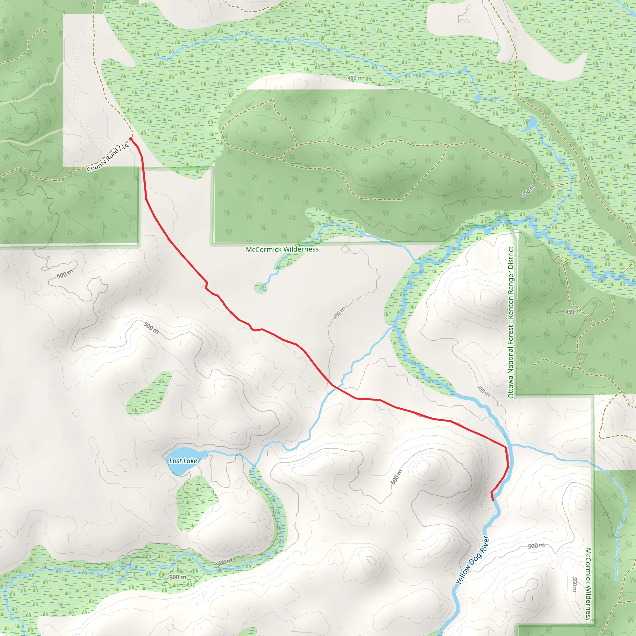 Yellow Dog Falls Trail mobile static map