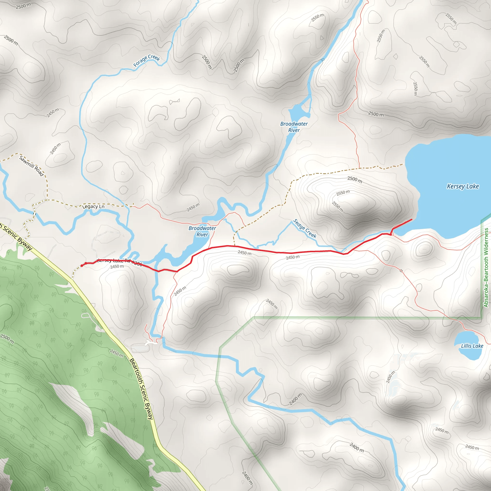 Kersey Lake Cabin Trail via Russel Creek Trail mobile static map