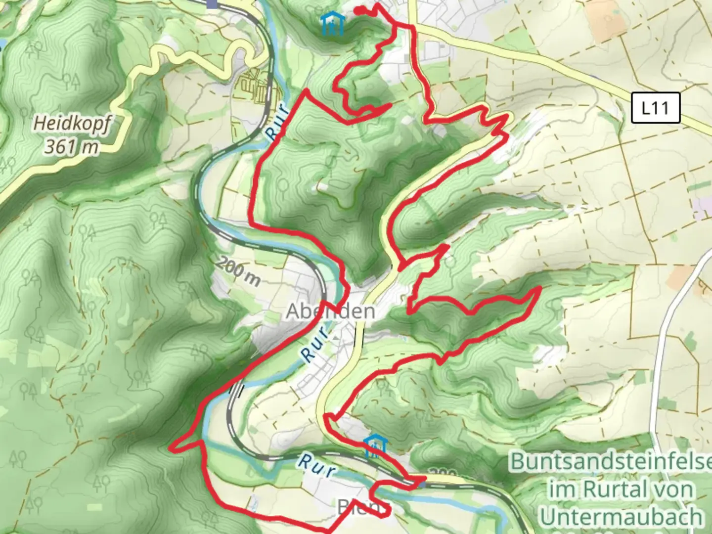 An image depicting the trail Nideggen and Blens Loop and its surrounding area.