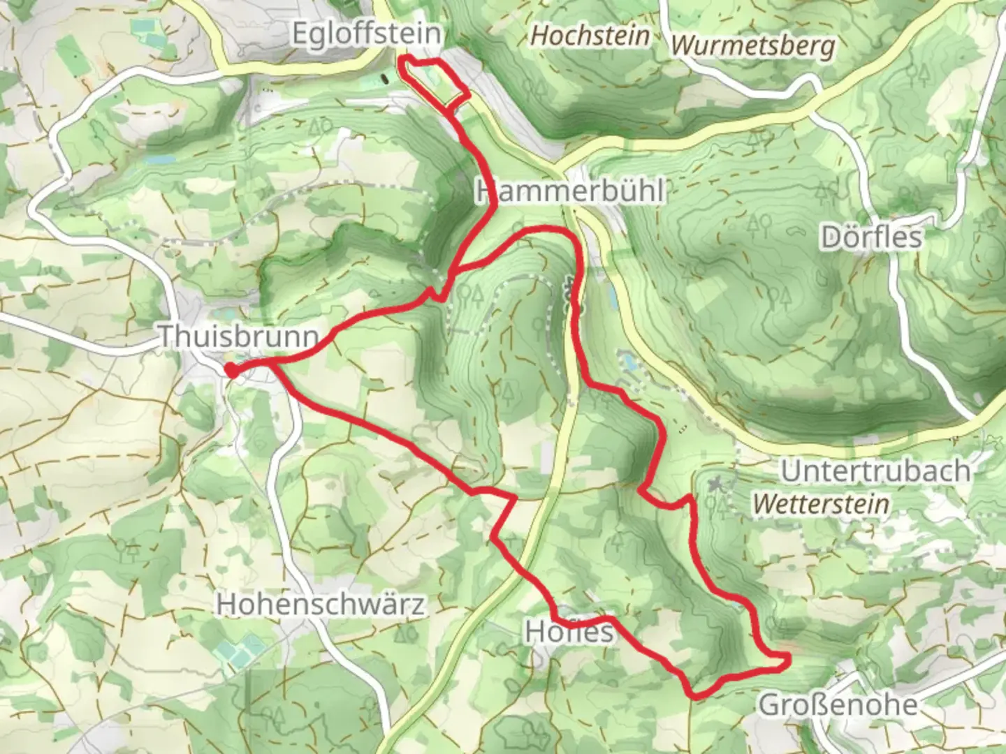 An image depicting the trail Thuisbrunn and Hofles Loop and its surrounding area.