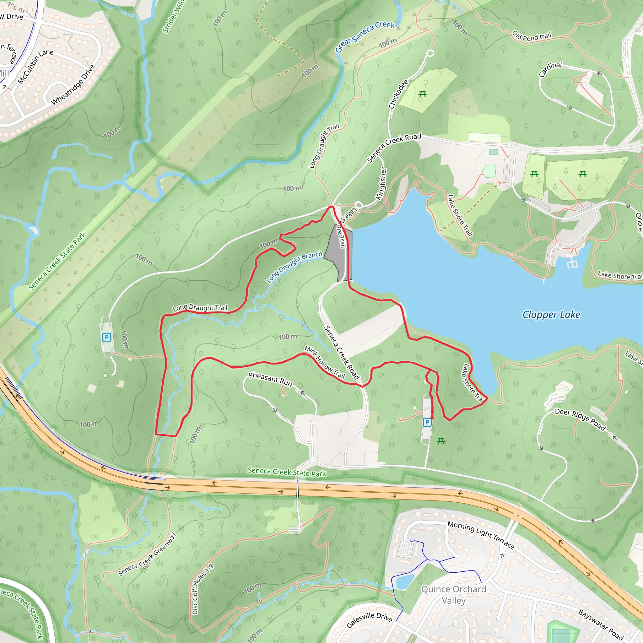 Mink Hollow, Seneca Creek Greenway and Lake Shore Trail Loop mobile static map