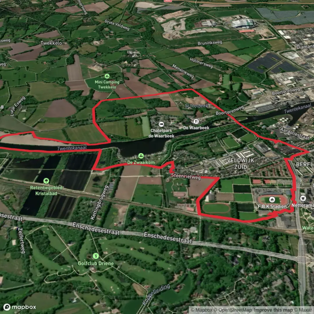 An image depicting the trail Twentekanaal via Rondje Hengelo and its surrounding area.