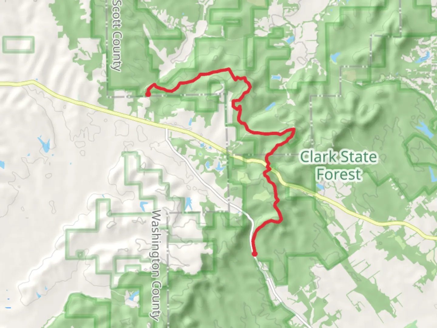 An image depicting the trail Knobstone Trail Point to Point and its surrounding area.