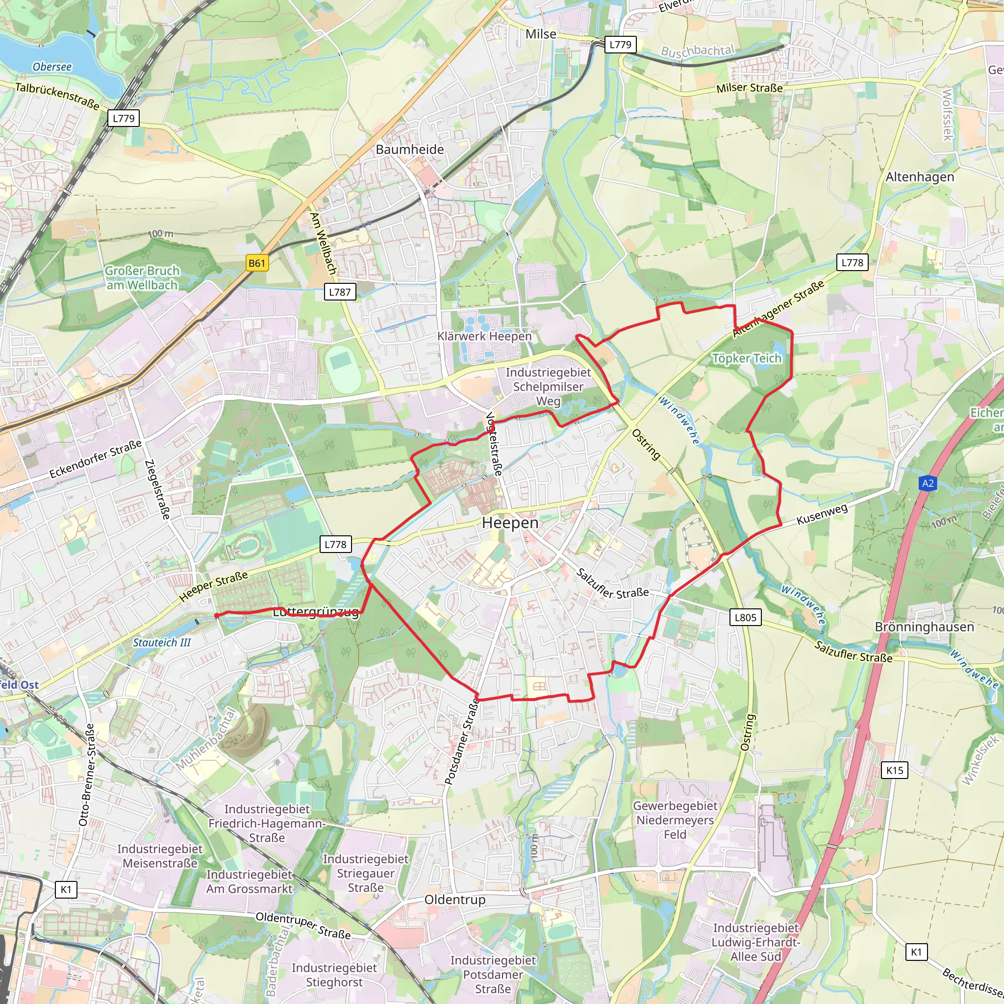 Oelteich via Baumheide and Bielefeld Bad Salzuflen mobile static map