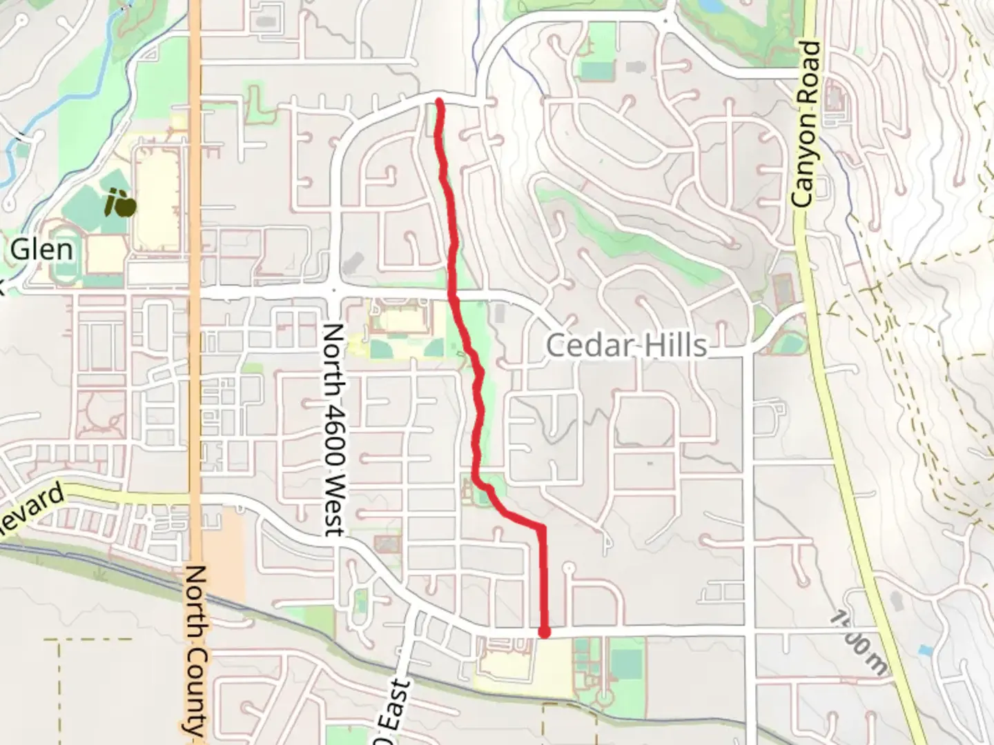 An image depicting the trail Heritage Park and Forest Creek Parkway and its surrounding area.