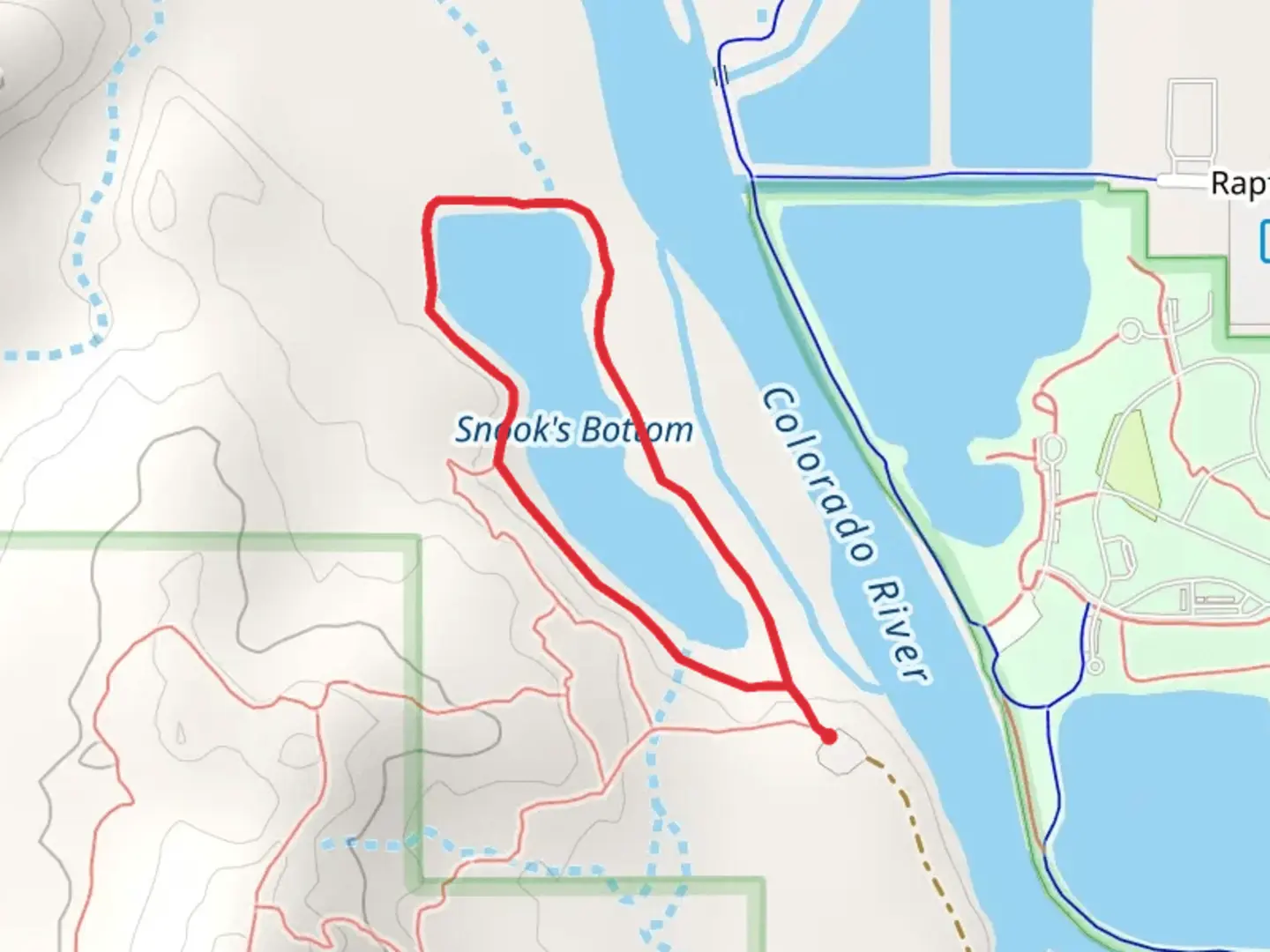 An image depicting the trail Snook's Bottom Loop and its surrounding area.