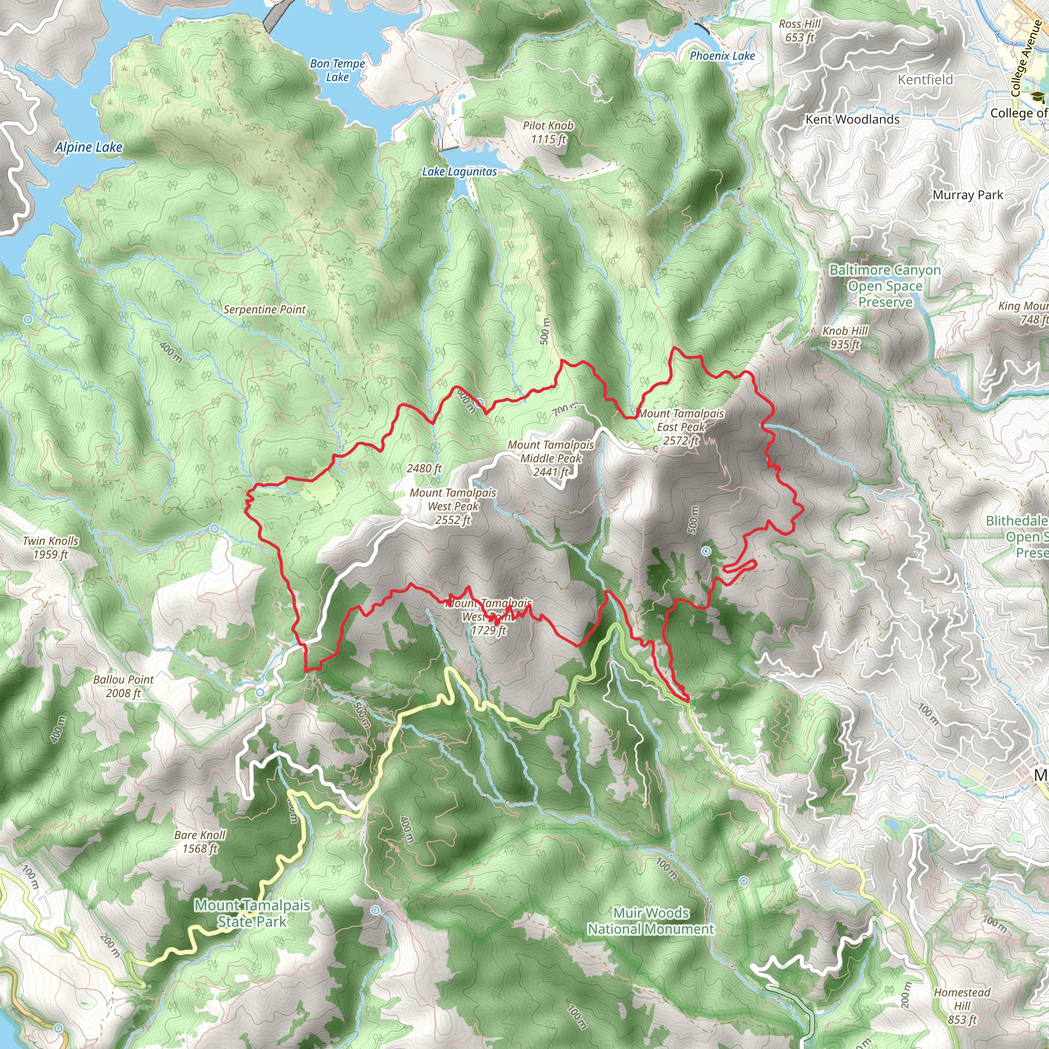 Wheeler, Northside and Mount Tamalpais West Point Loop Trail mobile static map