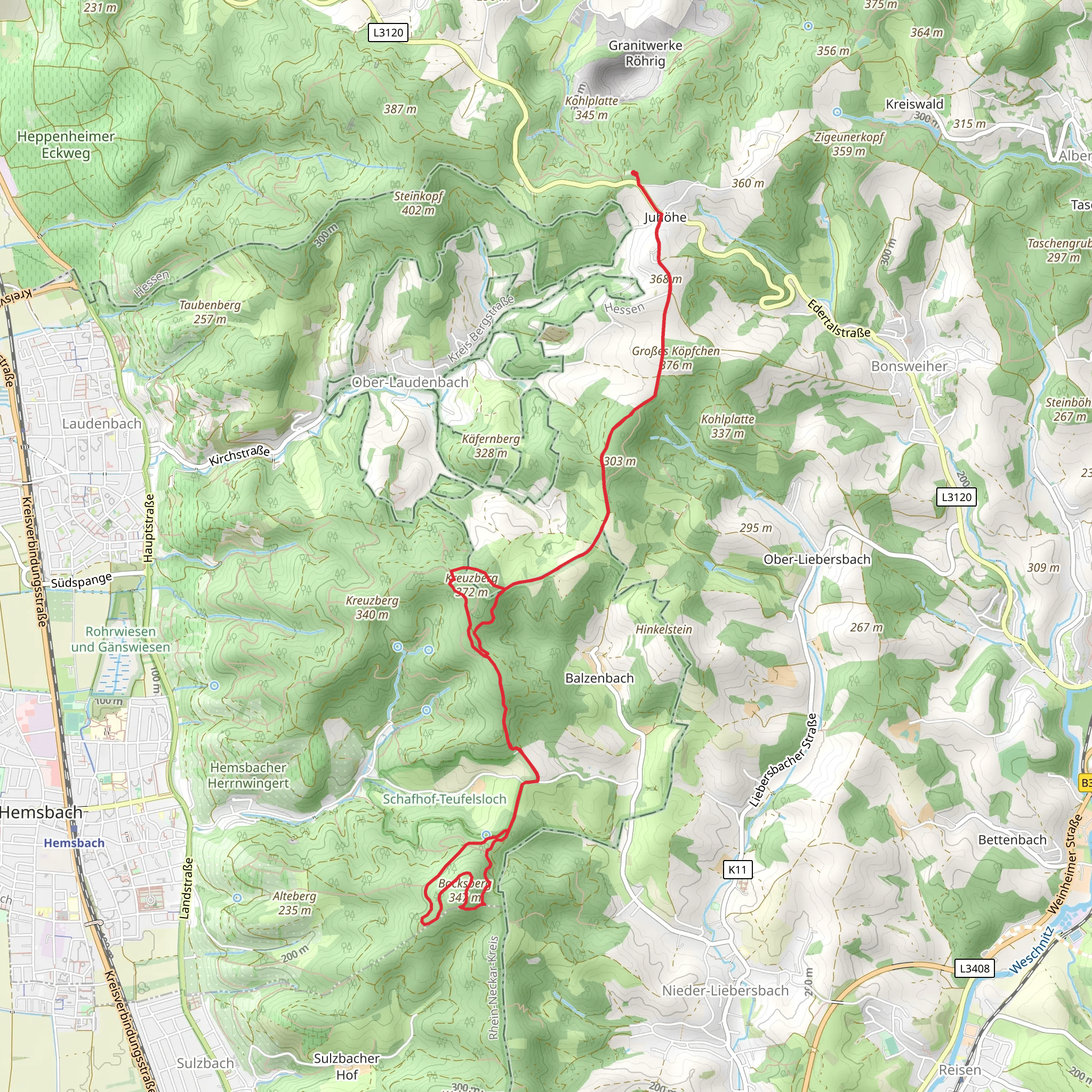 Kreuzberg and Bocksberg Walk mobile static map
