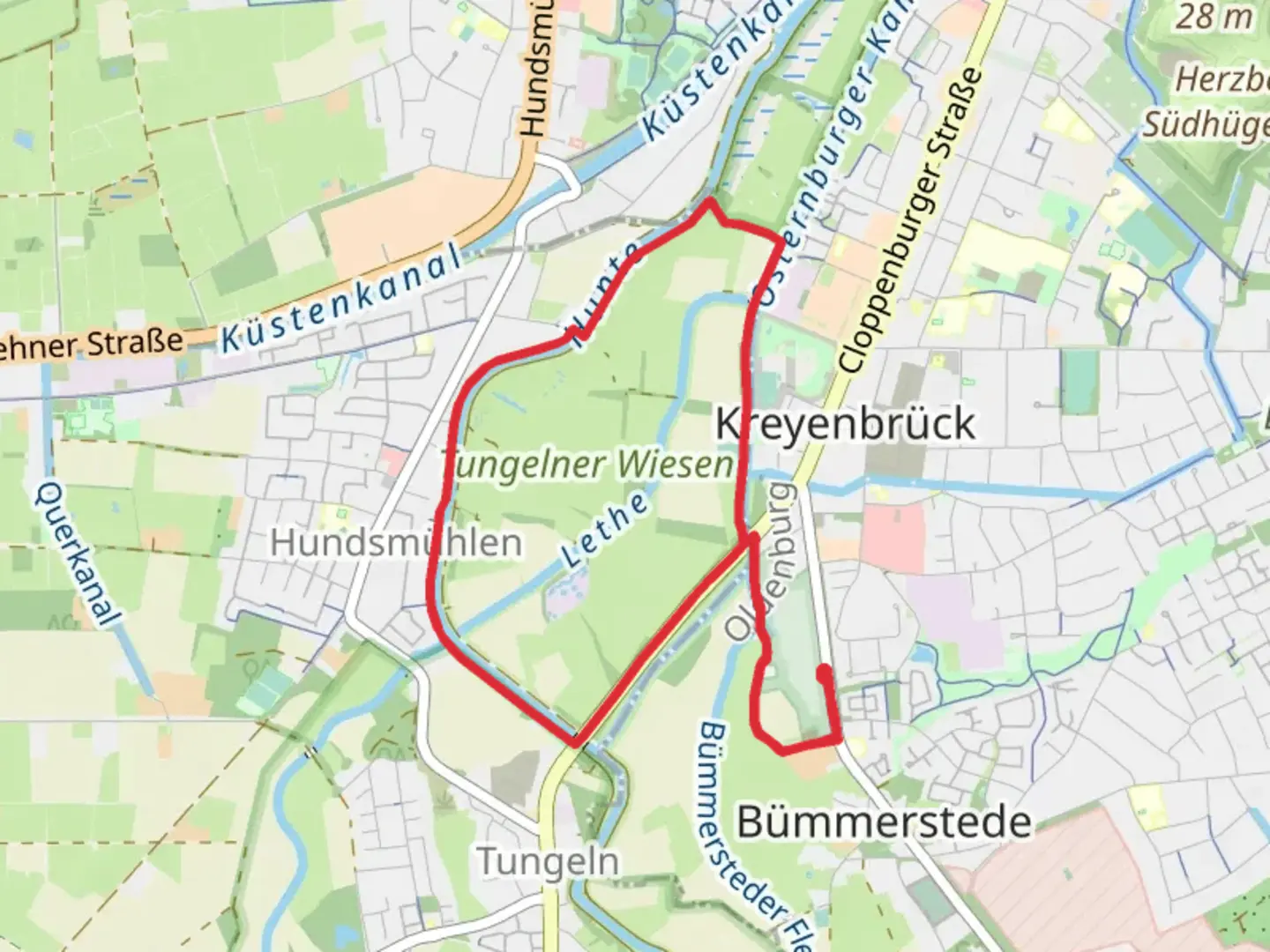 An image depicting the trail Parkfriedhof Bümmerstede and Tungeler Wiesen Loop and its surrounding area.