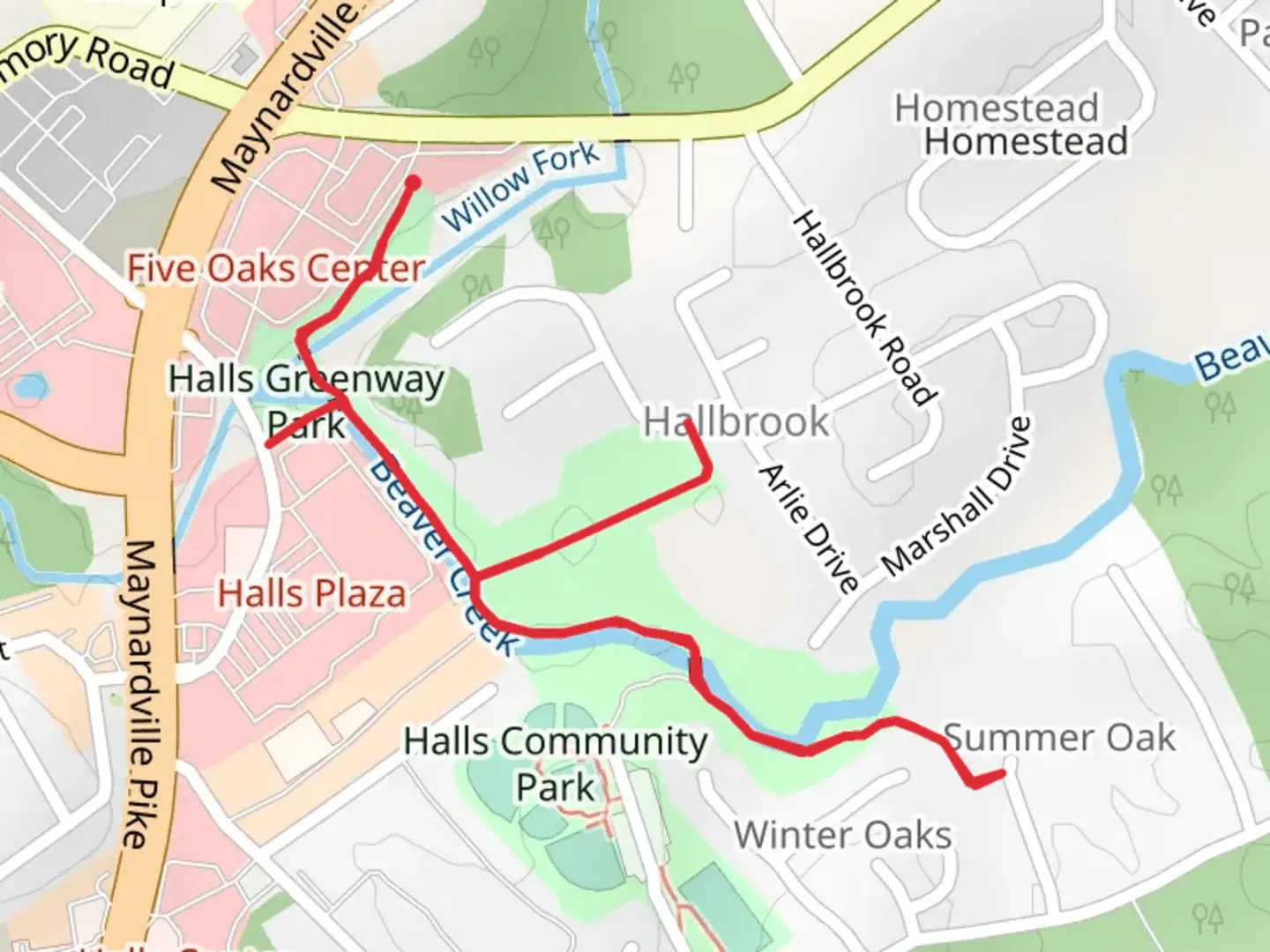 An image depicting the trail Halls Greenway and its surrounding area.