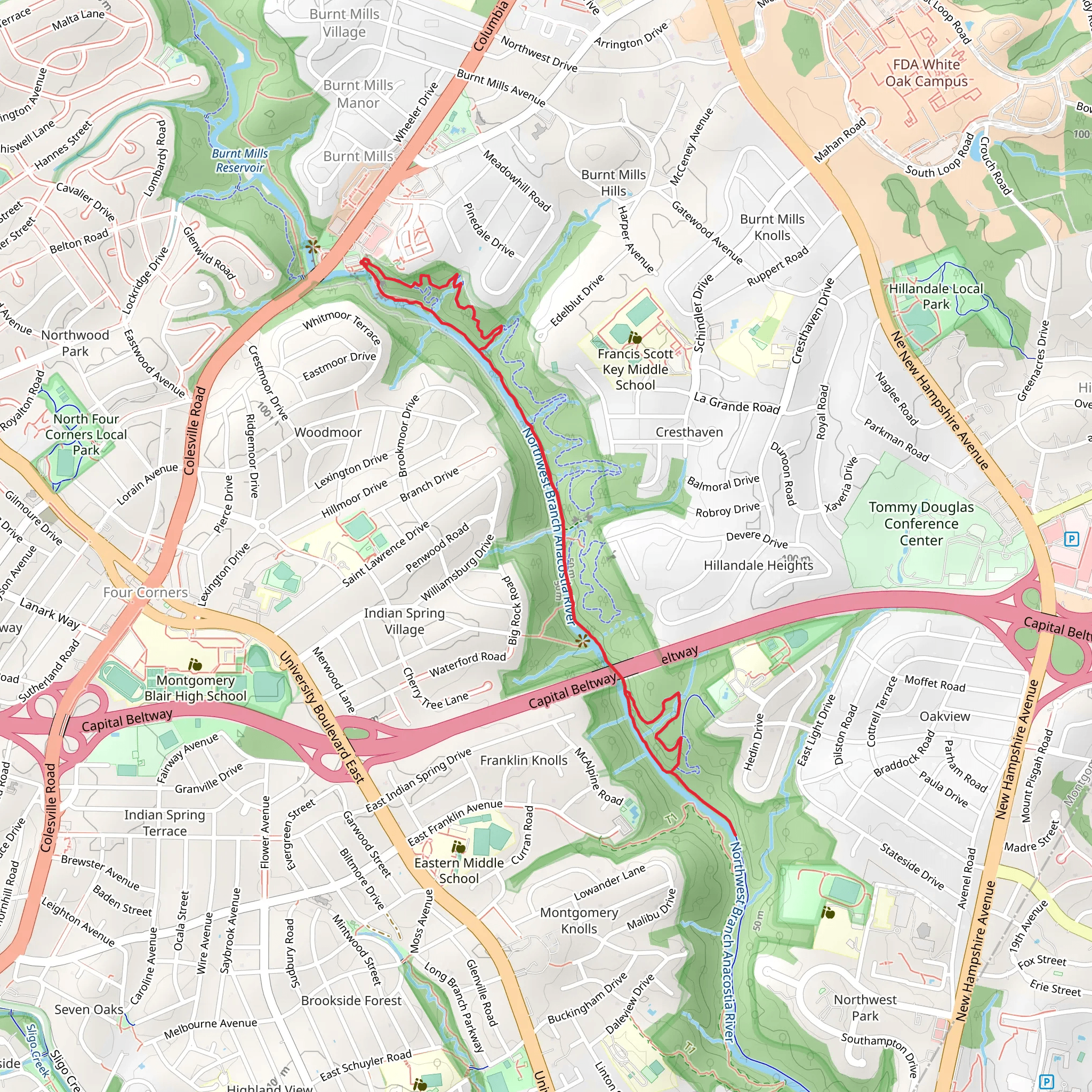Northwest Branch Trail and Fall Line Loop Trail mobile static map