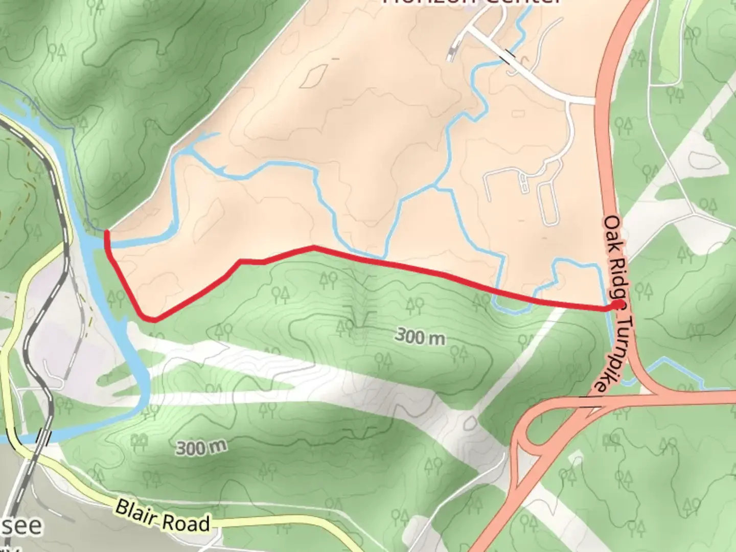 An image depicting the trail Poplar Creek from Oak Ridge Turnpike and its surrounding area.