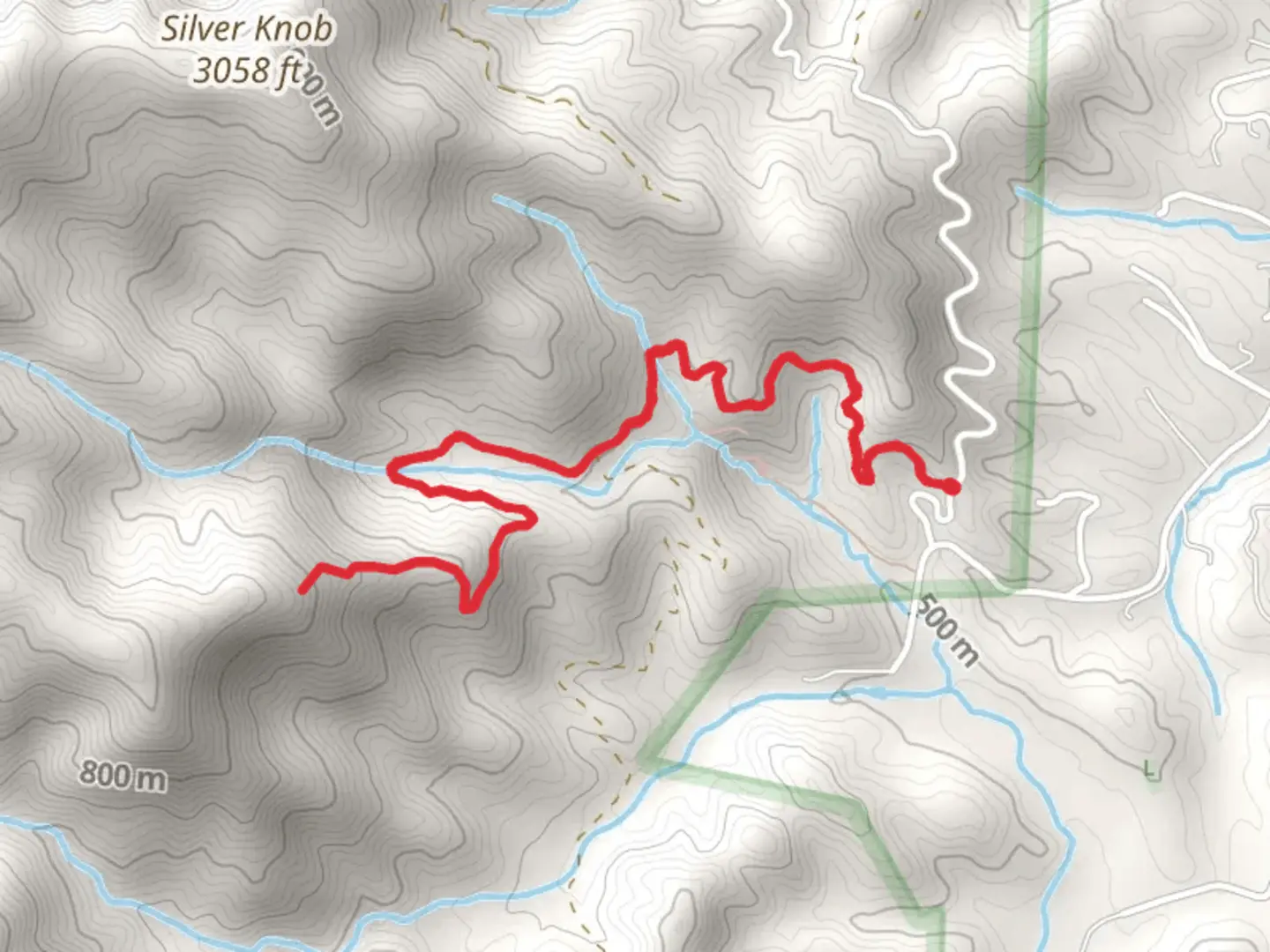 An image depicting the trail Toms Creek and Falls Branch and its surrounding area.