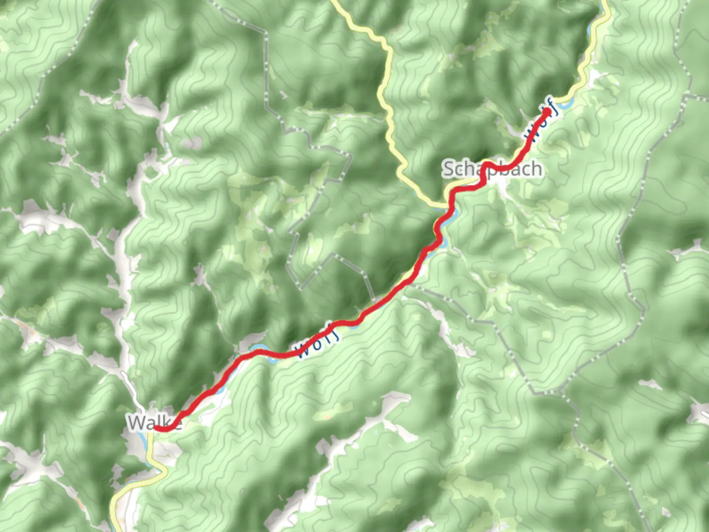An image depicting the trail Schwarzwald Camping to Walke Walk via Wolf and its surrounding area.