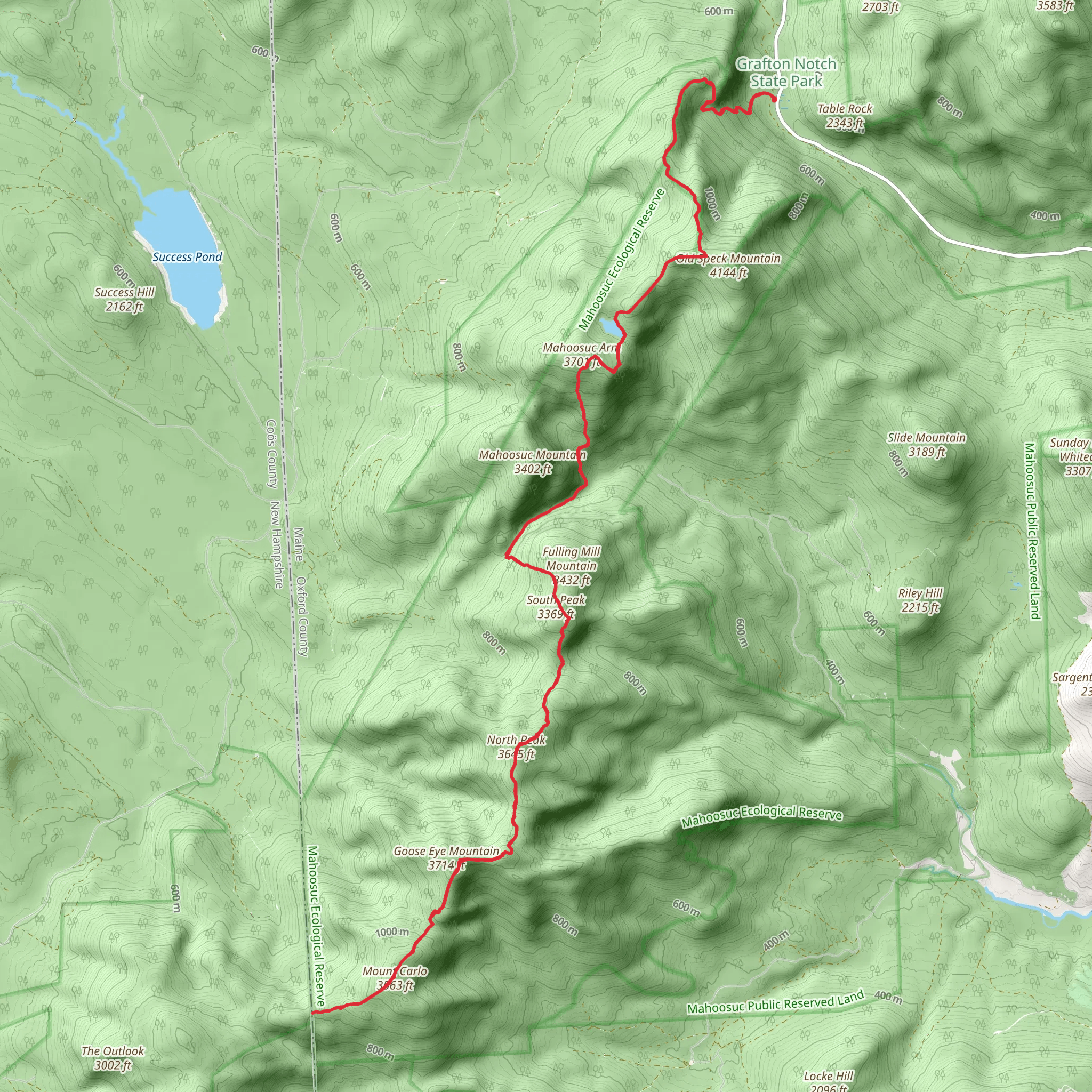 Grafton Notch to Carlo Col via Goose Eye Mountain mobile static map