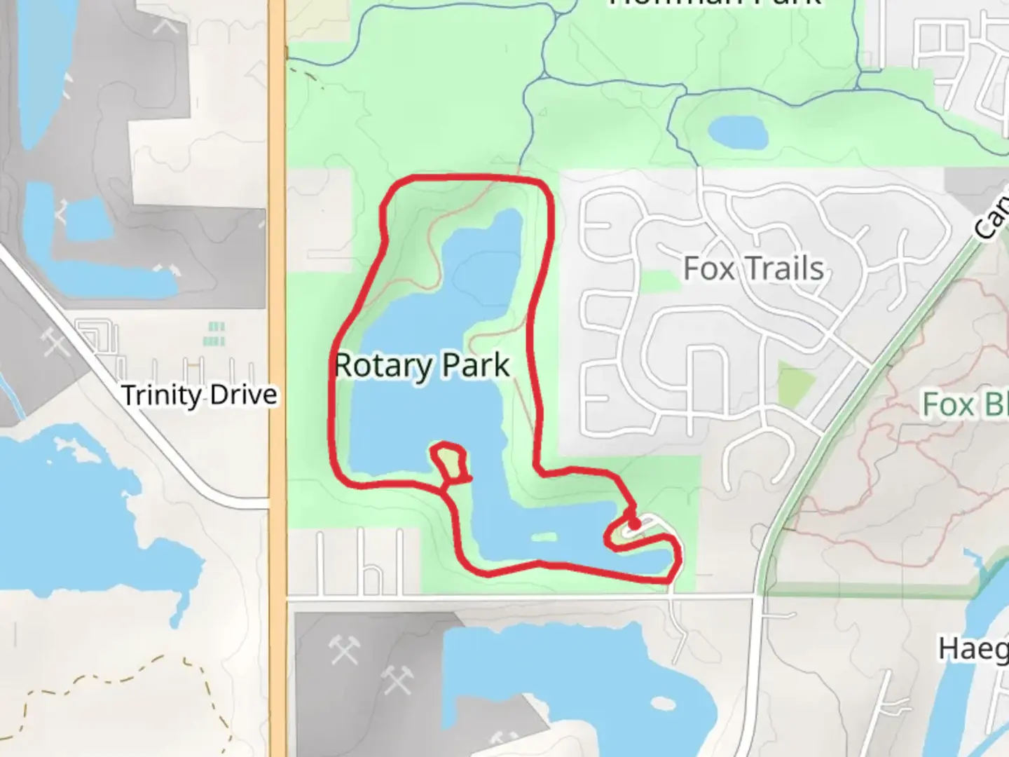 An image depicting the trail Cary Lake and Brown Loop Trail and its surrounding area.