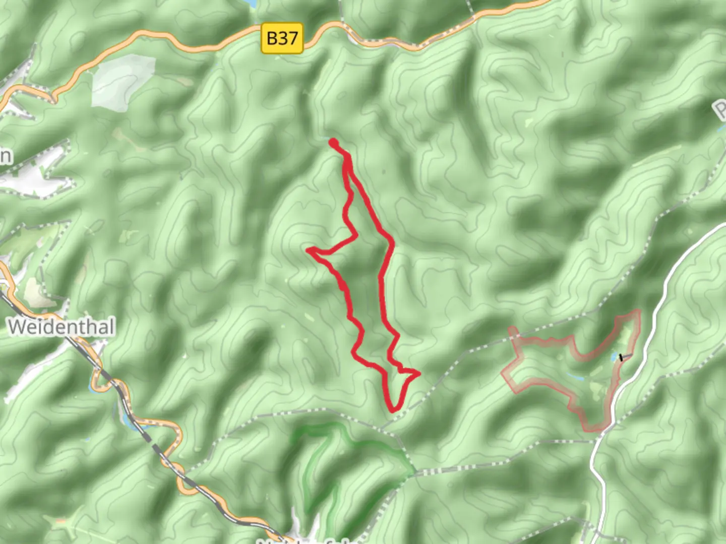 An image depicting the trail Drachenfels Loop via Pfaulzerwald Blauer Balken and its surrounding area.
