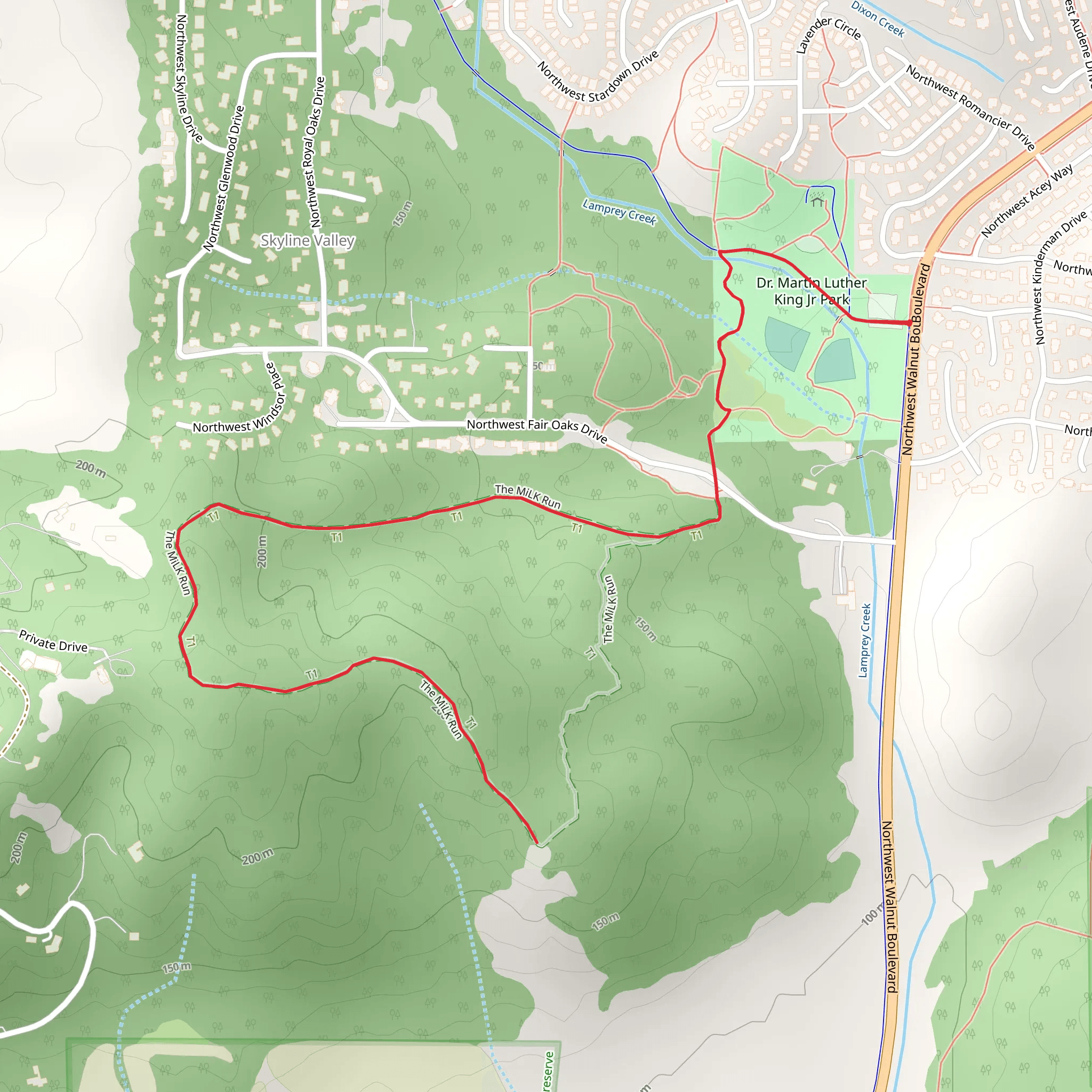Dr Martin Luther King Jr Park and The Milk Run mobile static map