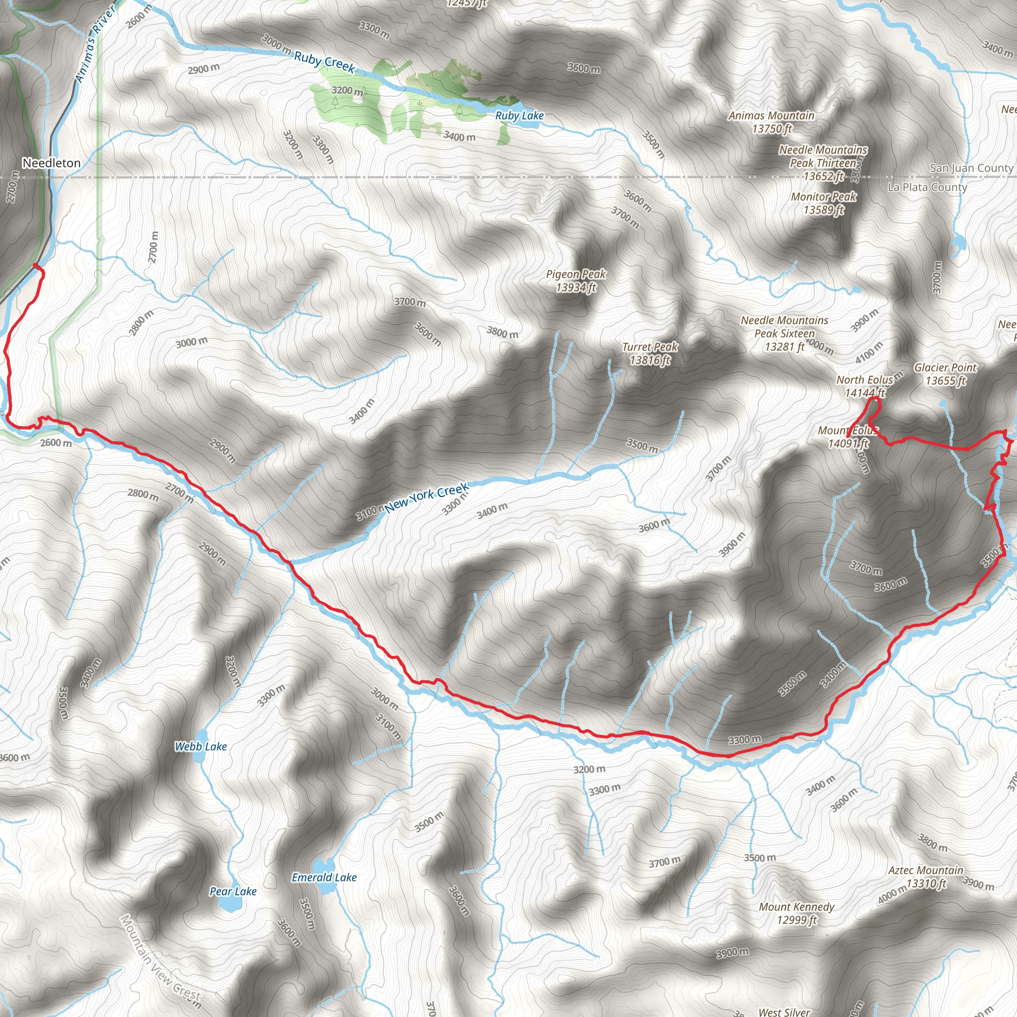 Mount Eolus via Needle-Johnson Creek Trail mobile static map