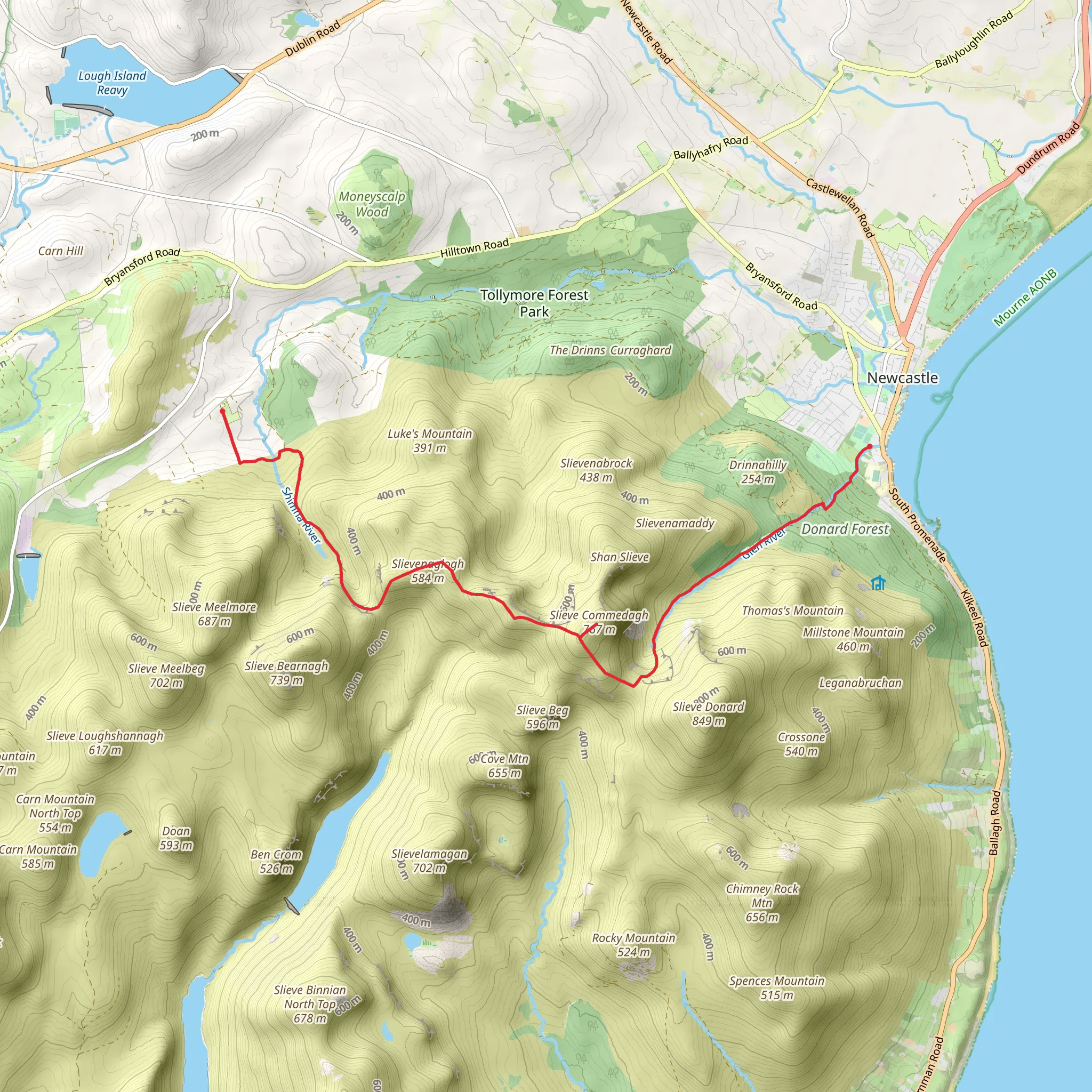 Slieve Commedagh and Slievenaglogh via Glen River Path mobile static map