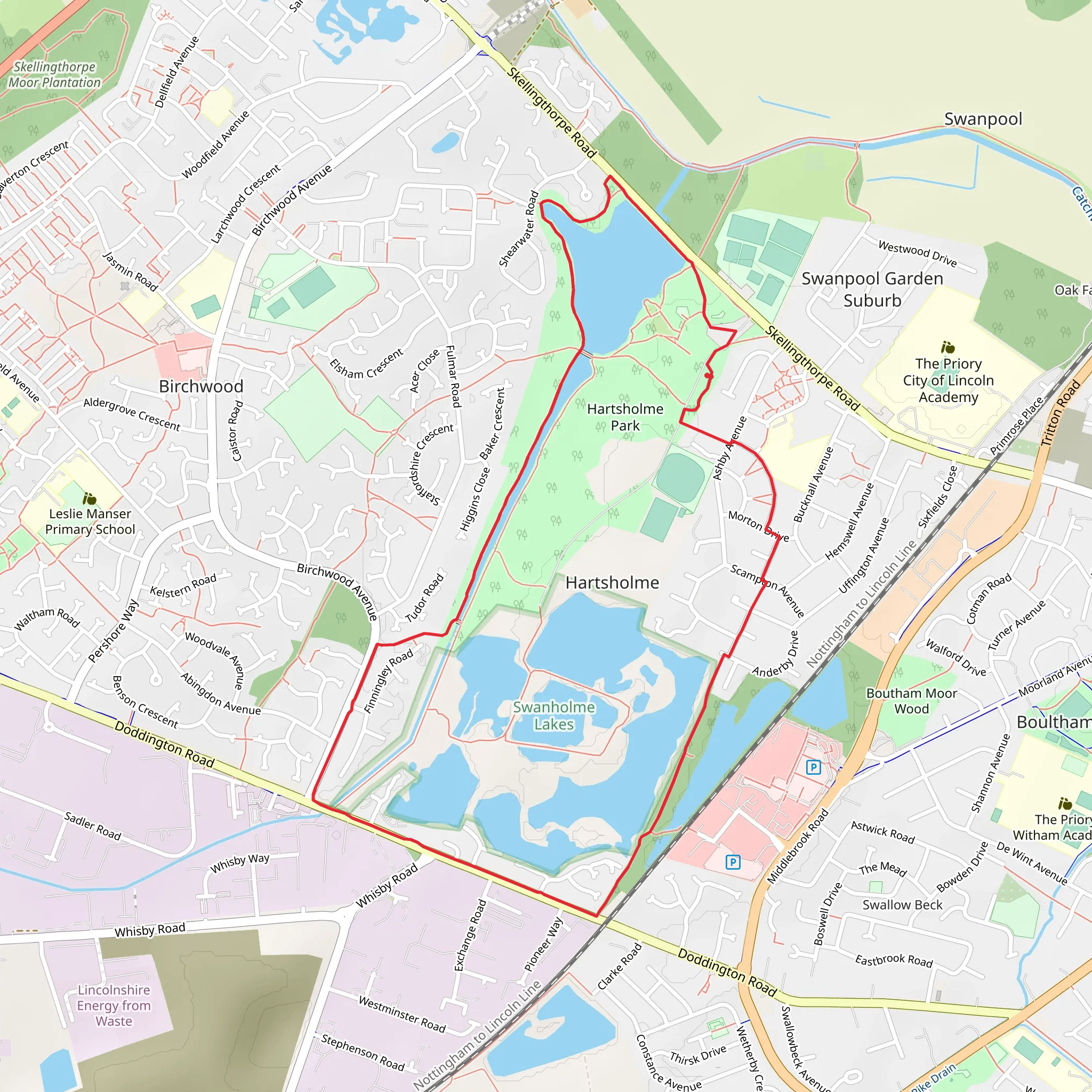 Hartsholme Lake, Park and Swanholme Lakes Loop mobile static map