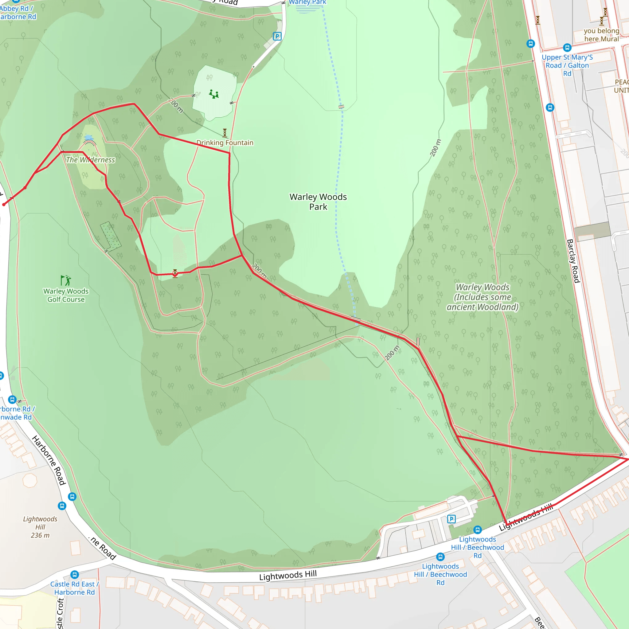 Warley Woods Loop mobile static map