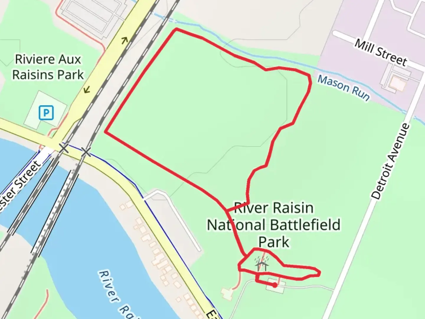 An image depicting the trail River Raisin National Battlefield Park Loop and its surrounding area.