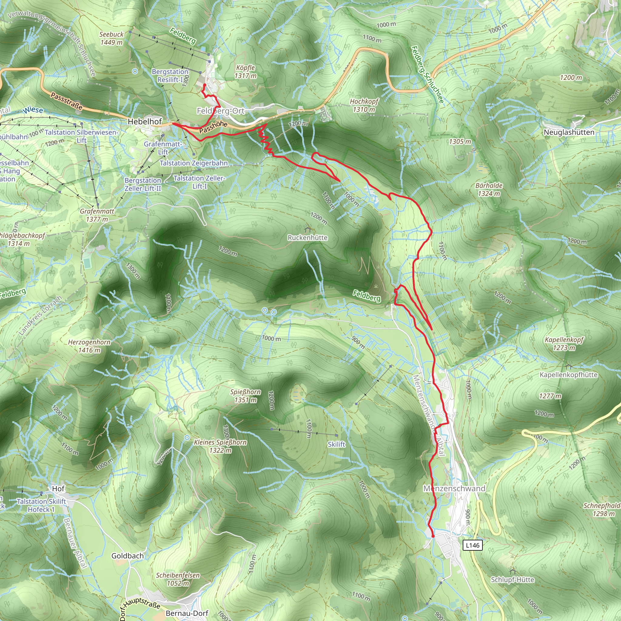 Menzenschwand to Feldberg Ort via Albsteig Schwarzwald mobile static map