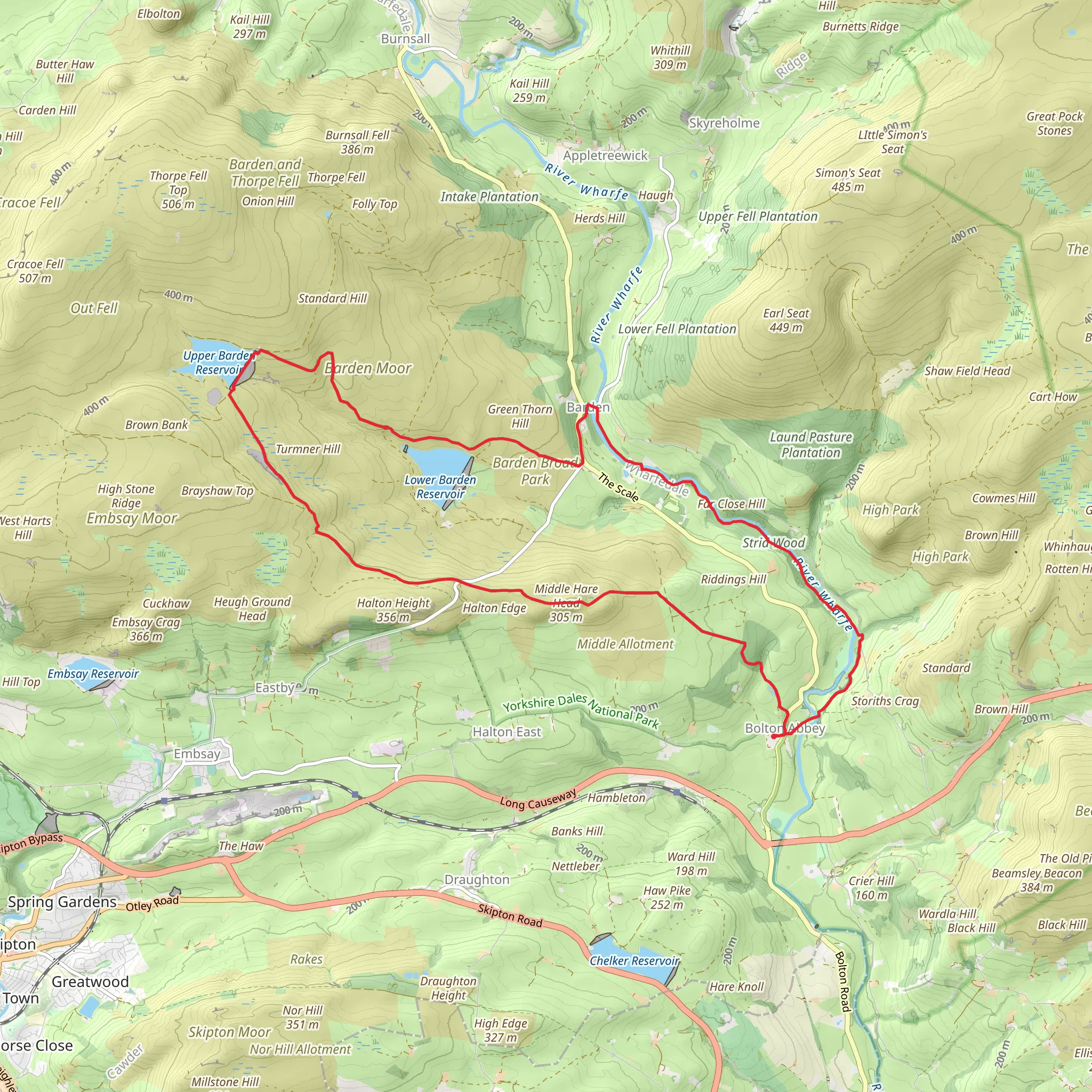 Upper-Lower Barden Reservoir and River Wharfe Loop - Bolton Abbey mobile static map