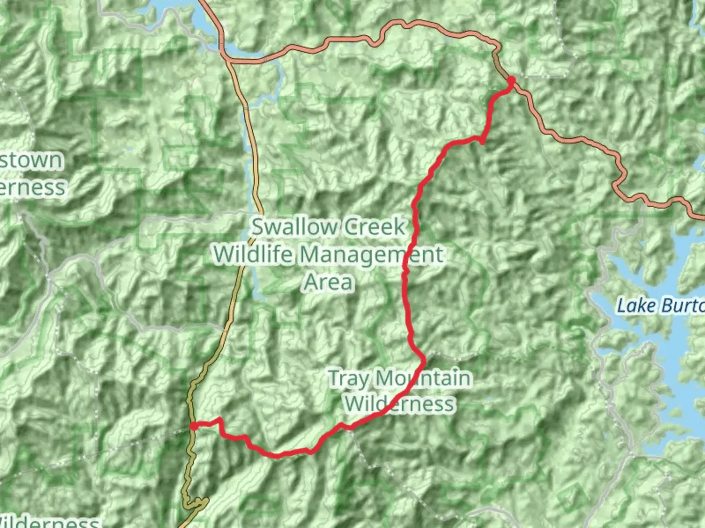 An image depicting the trail Unicoi Turnpike to Dick's Creek Gap via Appalachian Trail and its surrounding area.