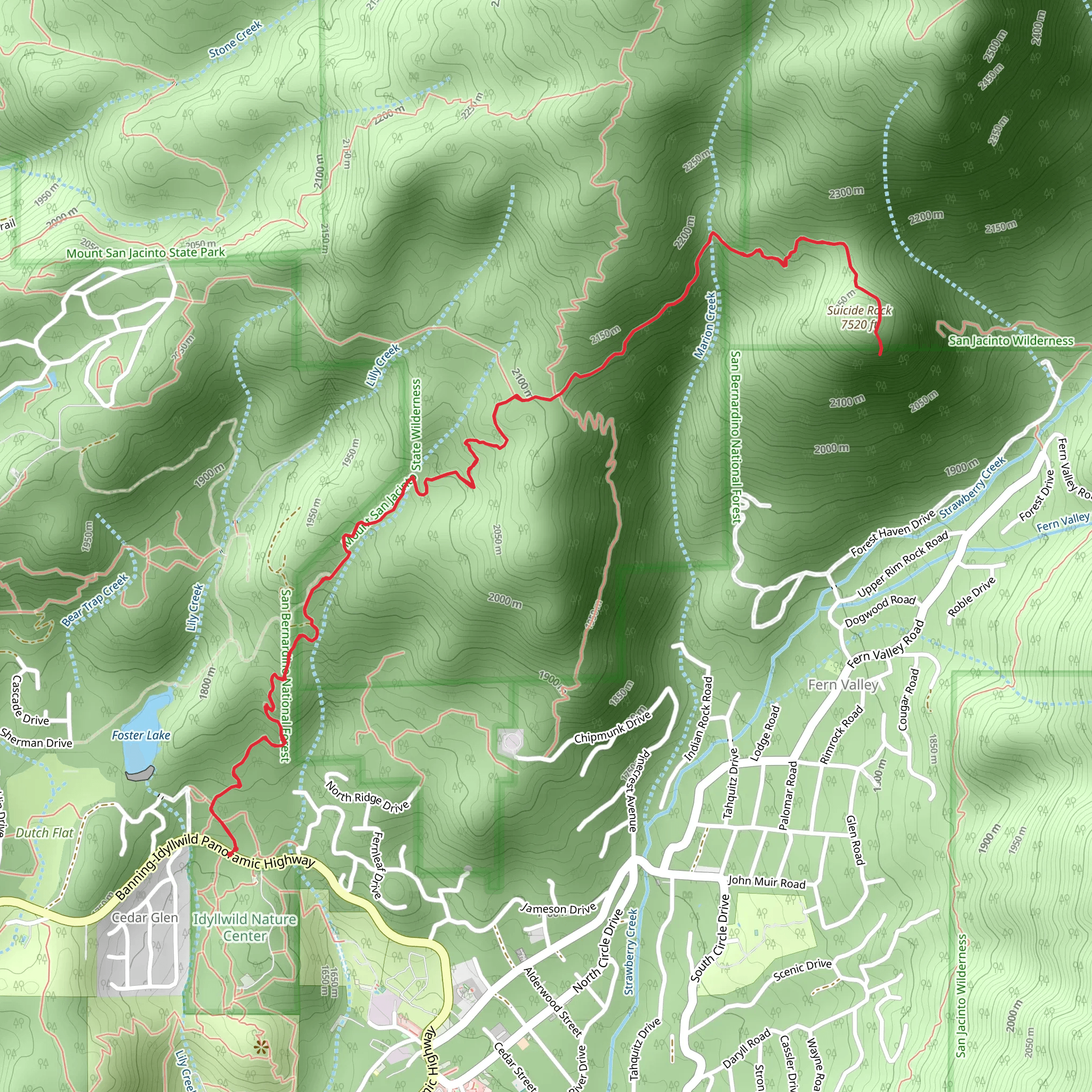Suicide Rock via Deer Springs Trail mobile static map