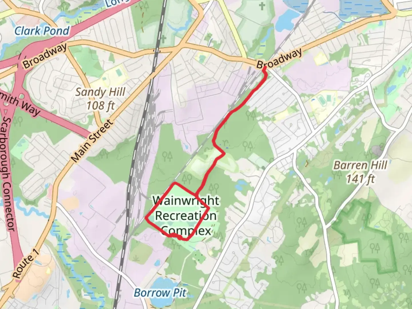 An image depicting the trail Wainwright Recreation Complex to Greenbelt Walkway and its surrounding area.