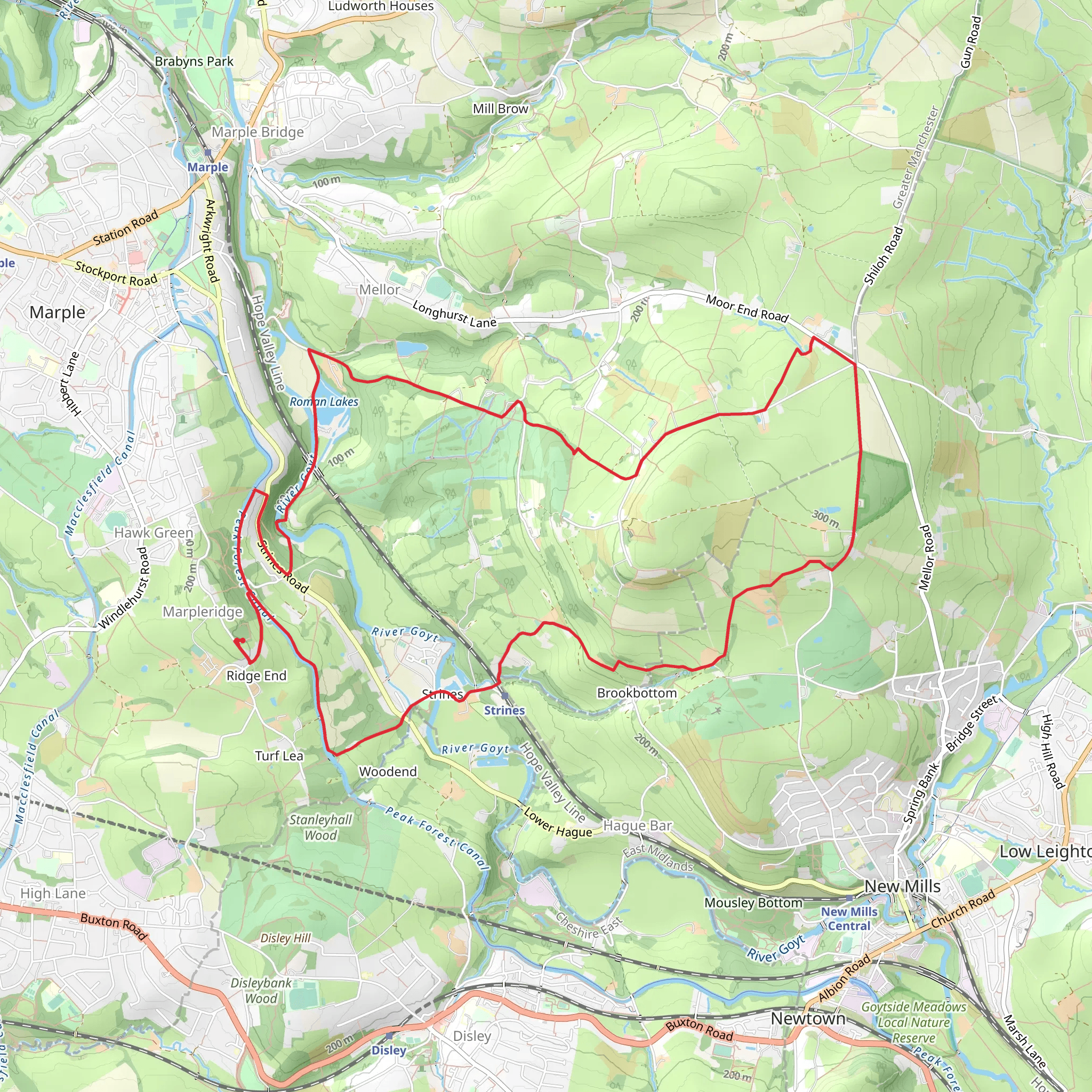 Roman Lakes and Lower Cliffe via Cown Edge Way mobile static map