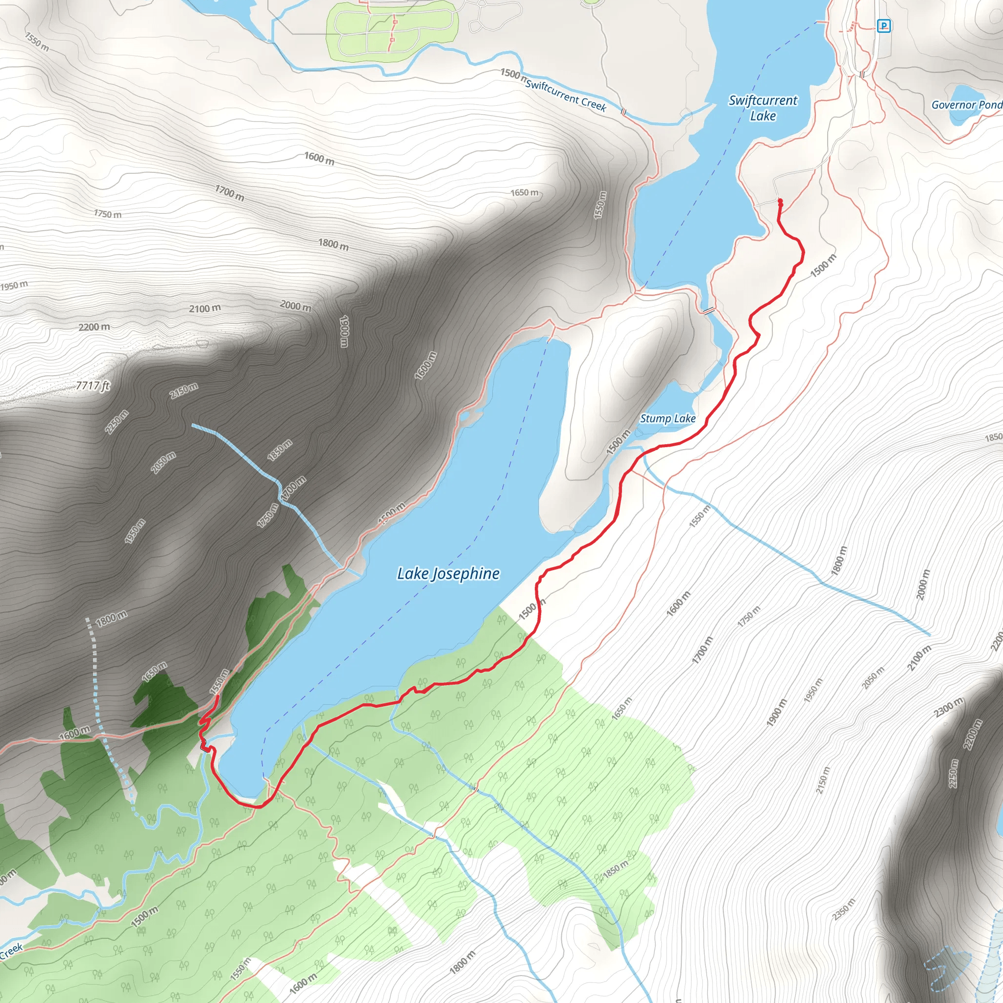 Josephine Walk Trail via South Shore Josephine Lake Trail mobile static map