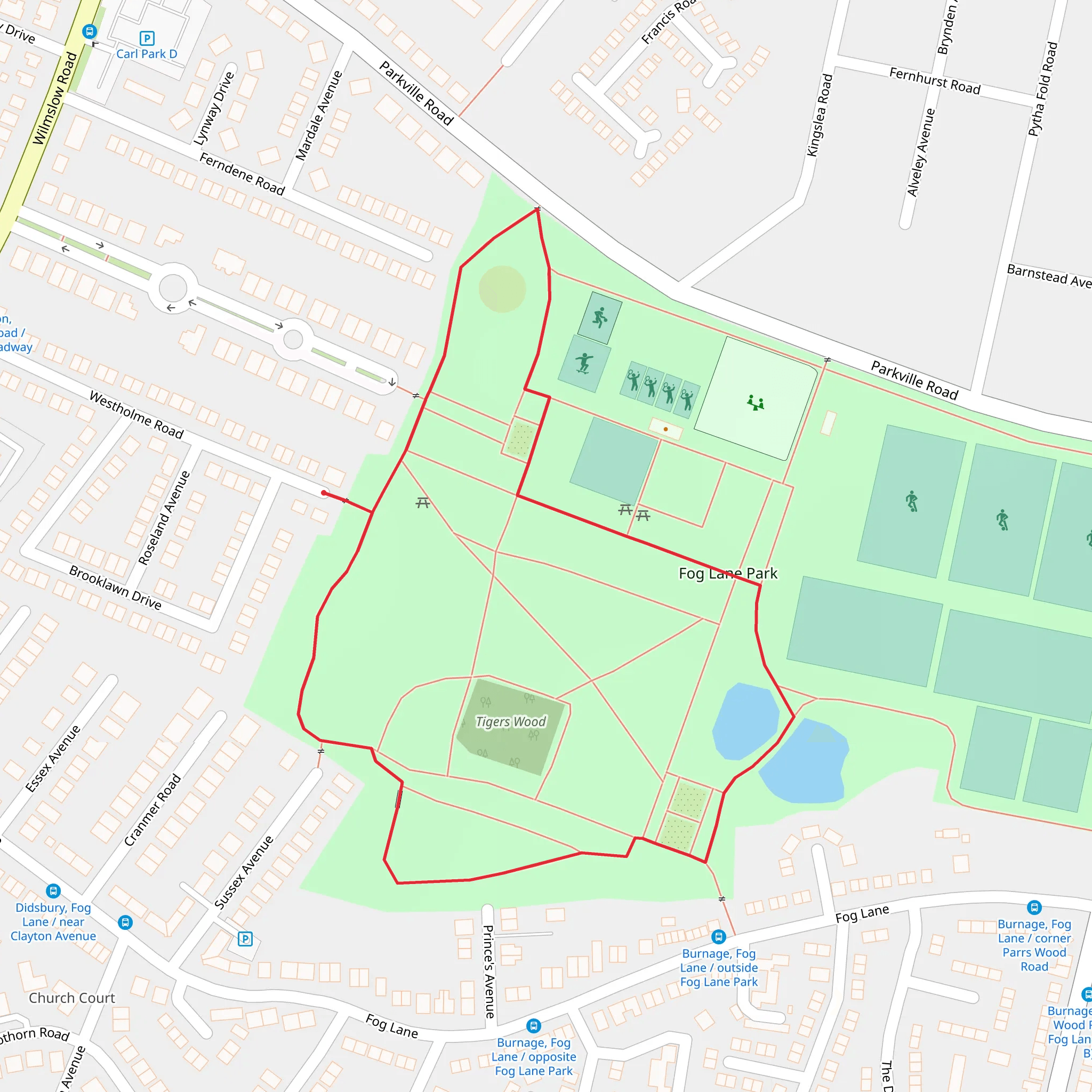 Fog Lane Park Loop mobile static map