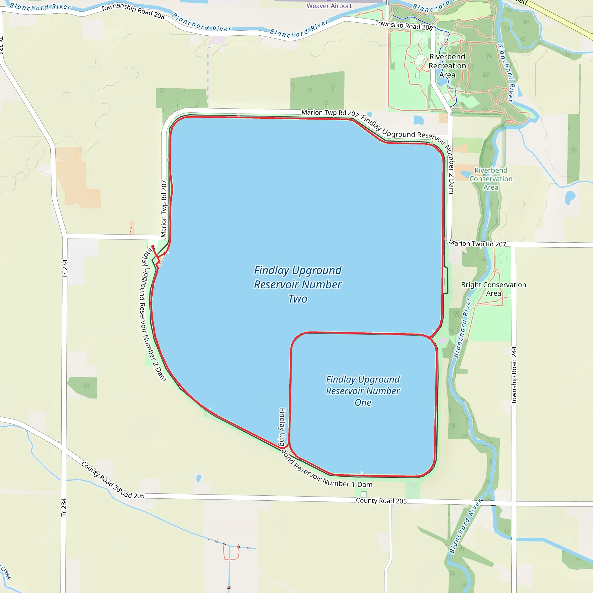 Findlay Upground Reservoir Number 1 and 2 Loop mobile static map