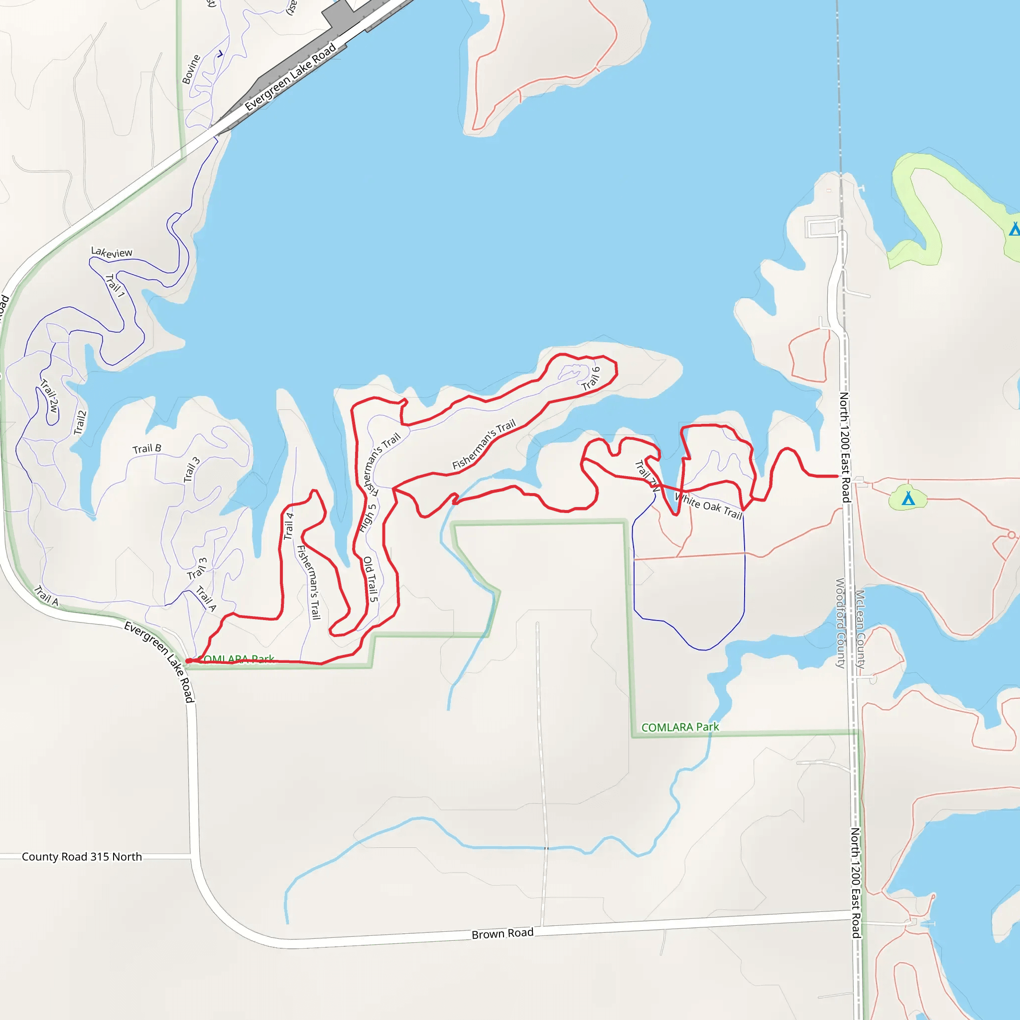 Trail 4, White Oak and Fisherman's Loop Trail mobile static map