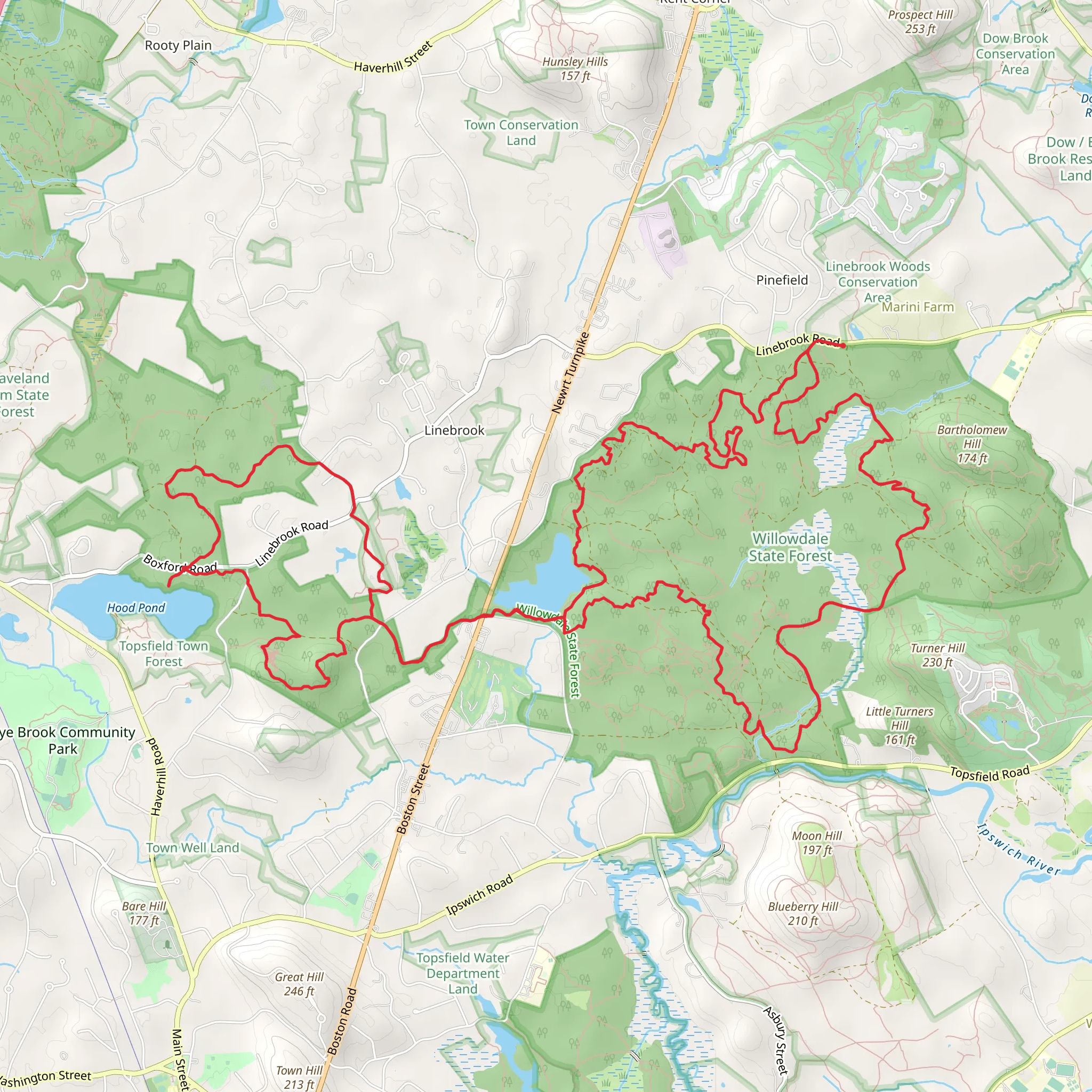 Hood Pond and Willowdale State Forest Loop mobile static map