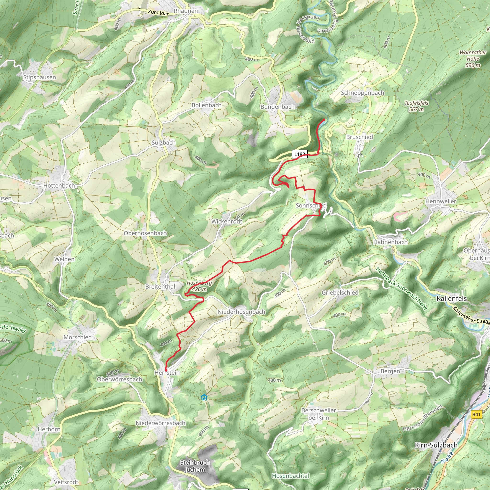 Herrstein to Bundenbach via Hosenberg mobile static map