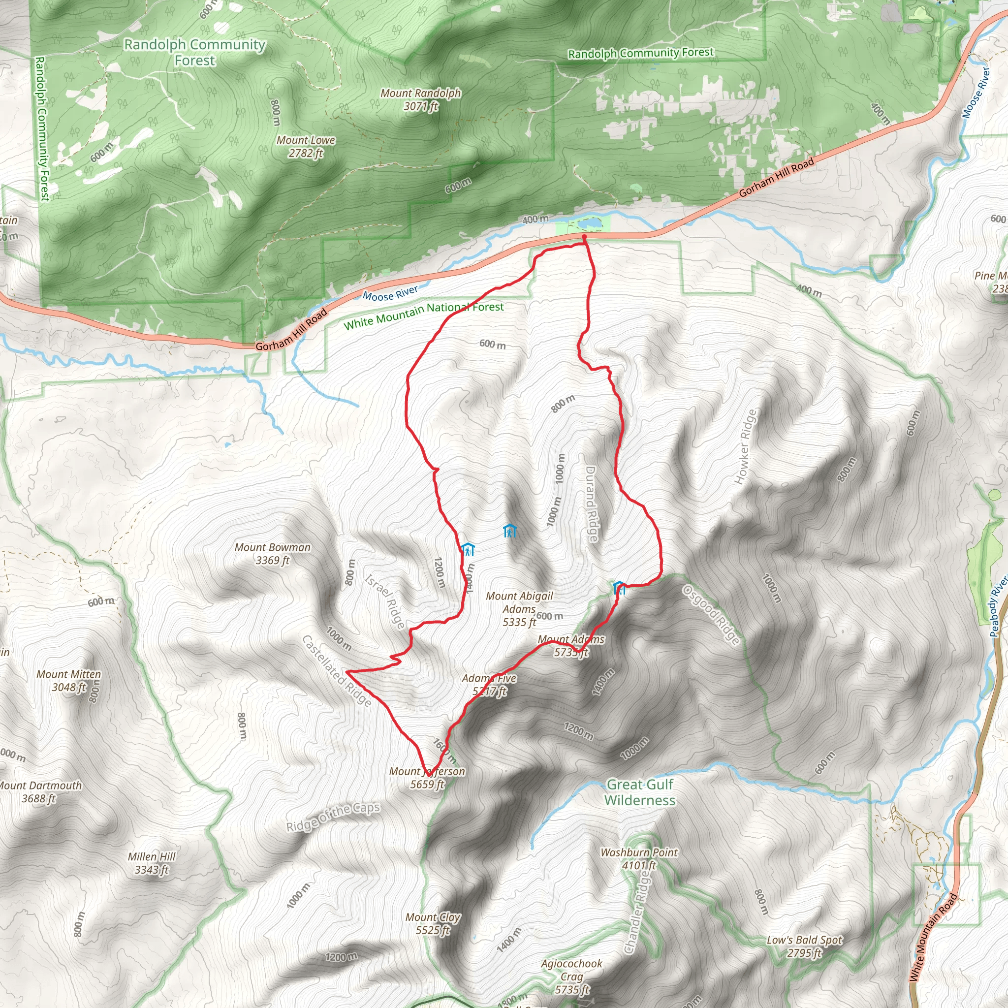 Mount Madison, Adams, Jefferson Loop mobile static map