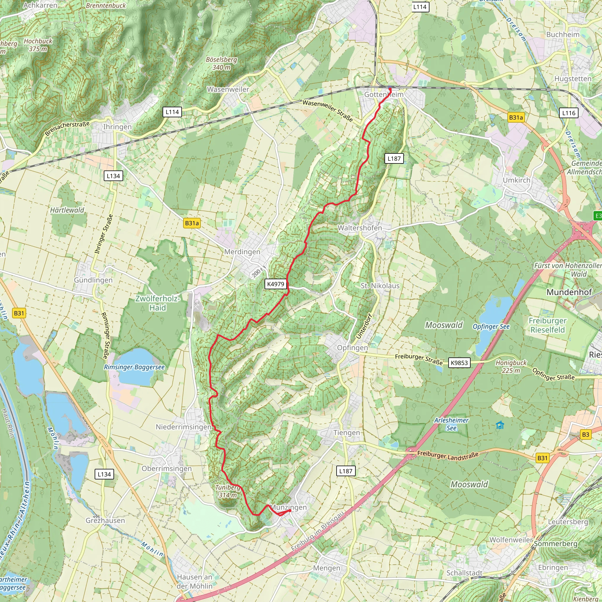 Munzingen to Gottenhein Walk mobile static map