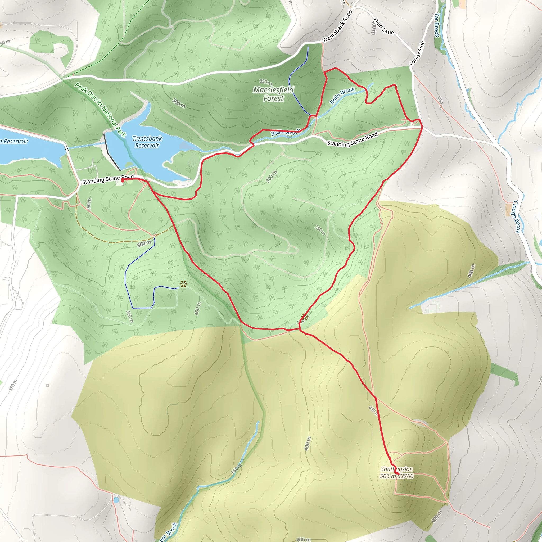 Trentabank Reservoir and Bolin Brook via Shutlingsloe Walk mobile static map