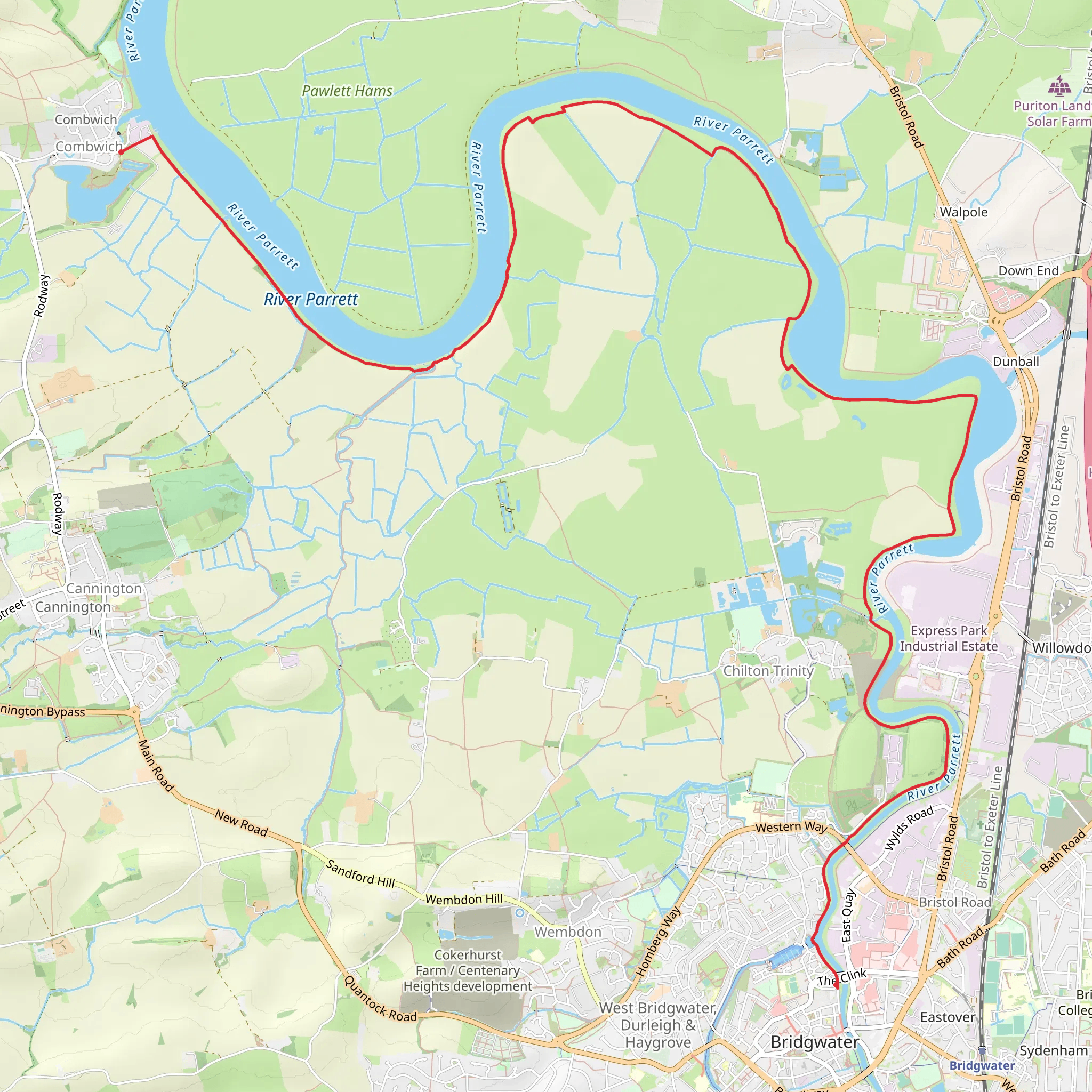 Bridgwater to Combwich Walk via RIver Parrett mobile static map