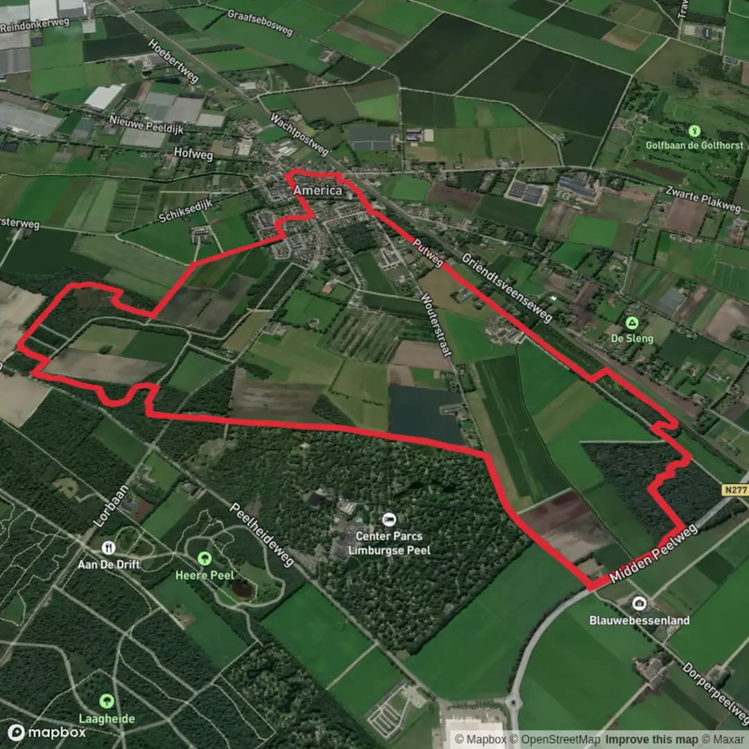 An image depicting the trail De Put via Put Weg and Silk Weg and its surrounding area.