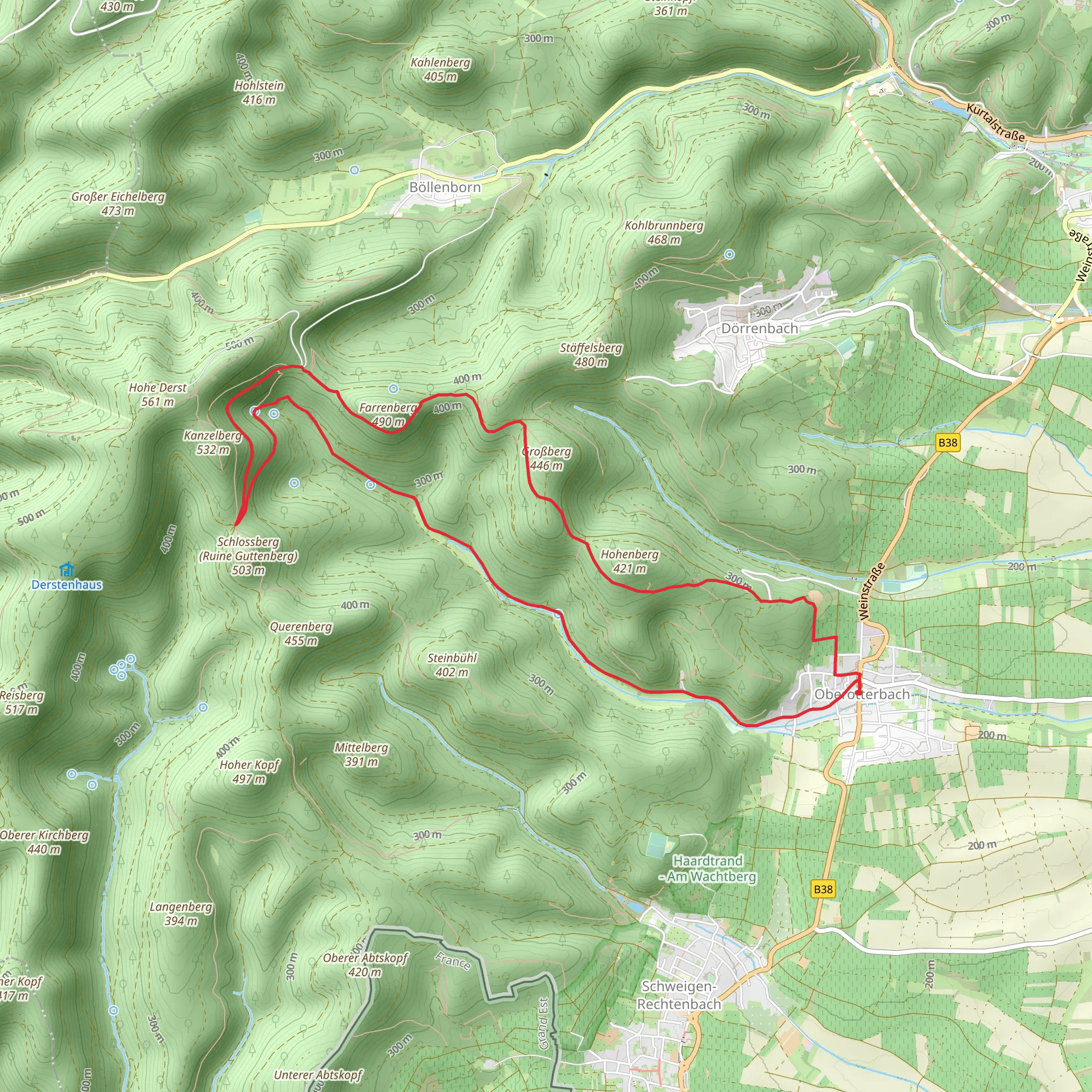 Weg der Geschichte - Oberotterbach and Pfaelzerwald Gelb mobile static map