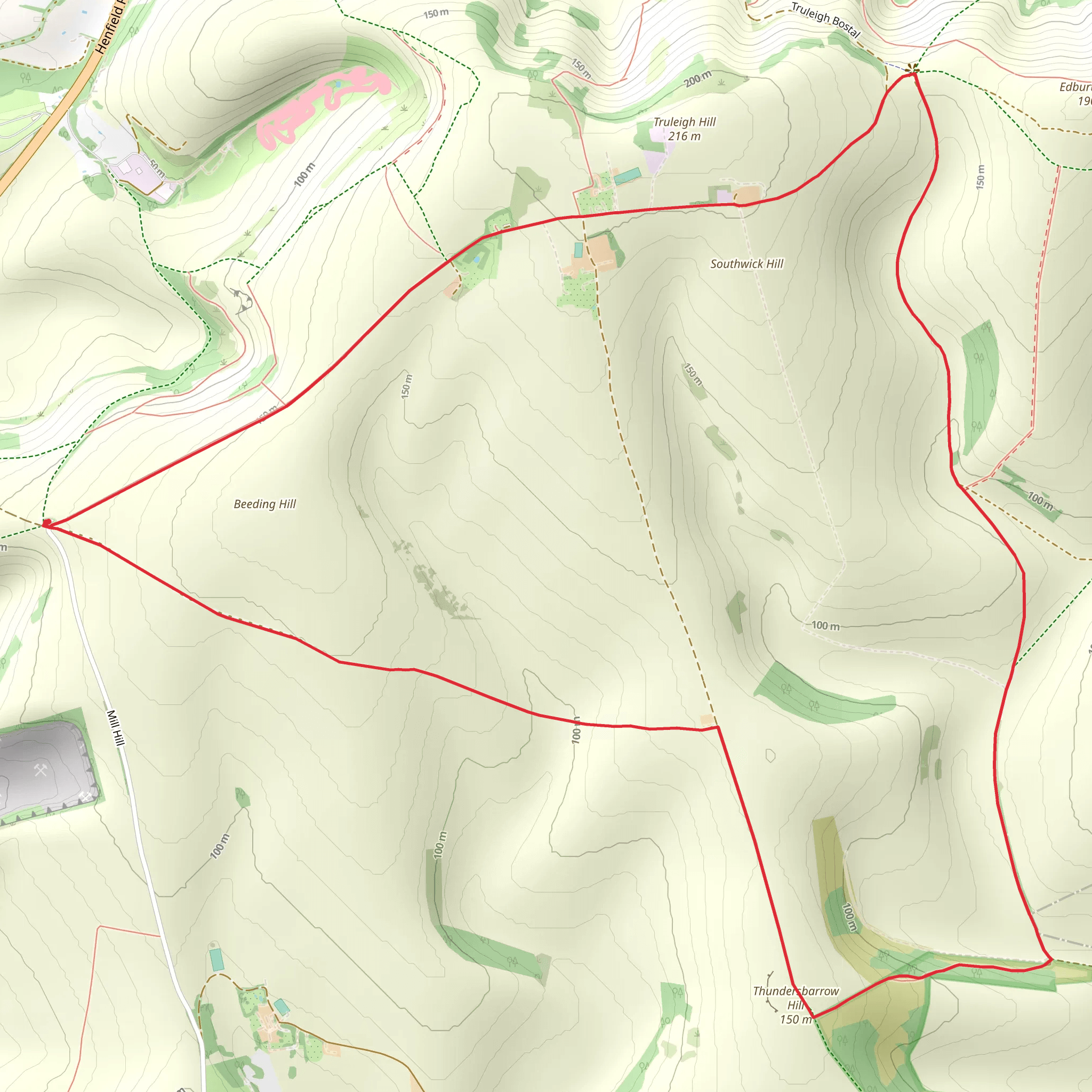 Monarch's Way and Thunersbarrow Hill Loop mobile static map